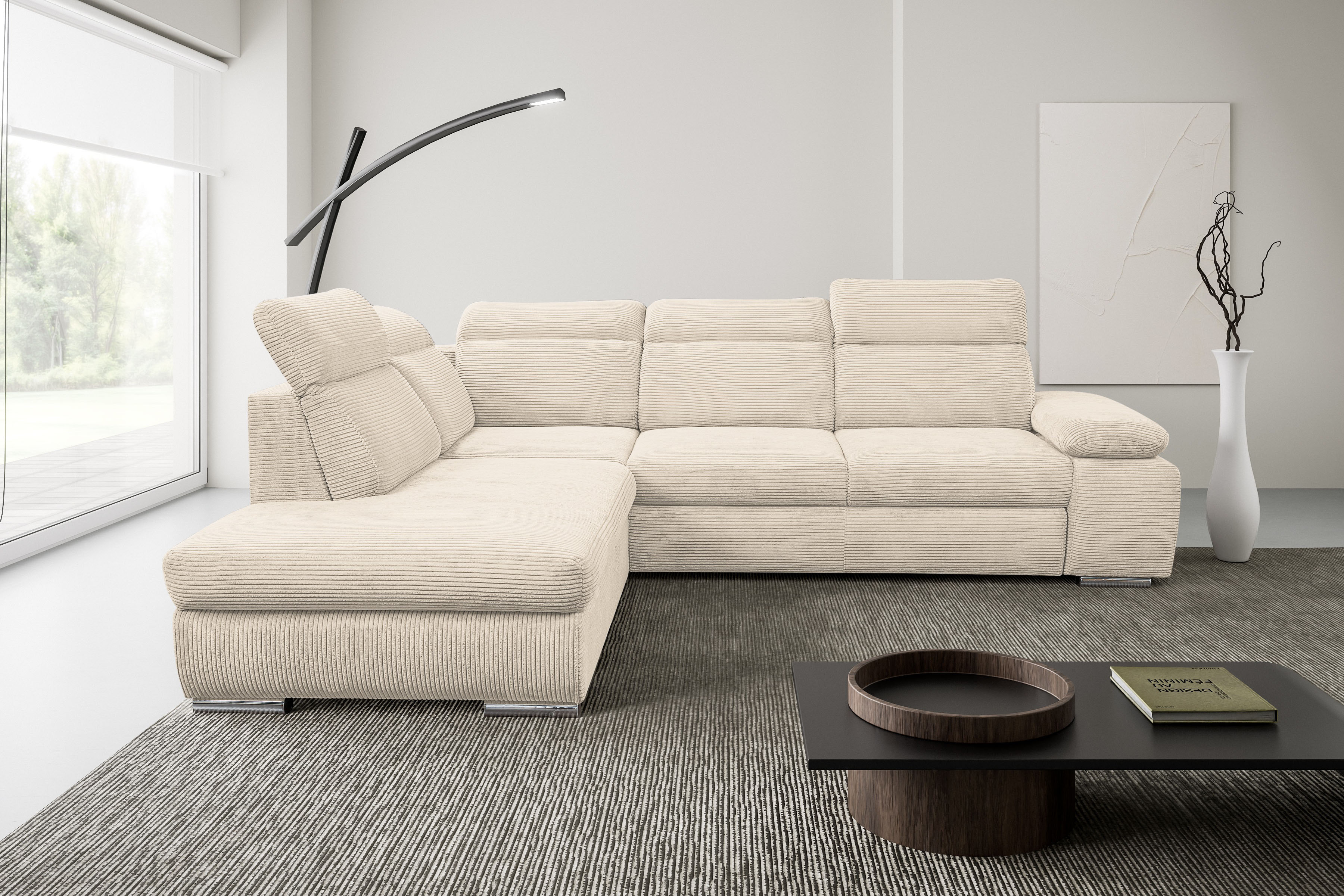 WERK2 Ecksofa "Alicante 280 x 230 cm Cord L-Form, modern und bequem" Cord, L-Form, XXL, Schlaffunktion, Bettkasten
