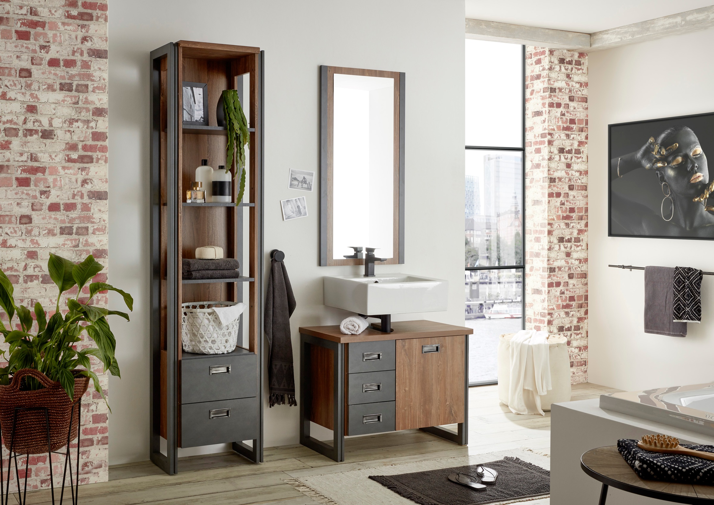 Home affaire Badmöbel-Set "Detroit, Bad im Industrialdesign, 3-teiliges Bad günstig online kaufen