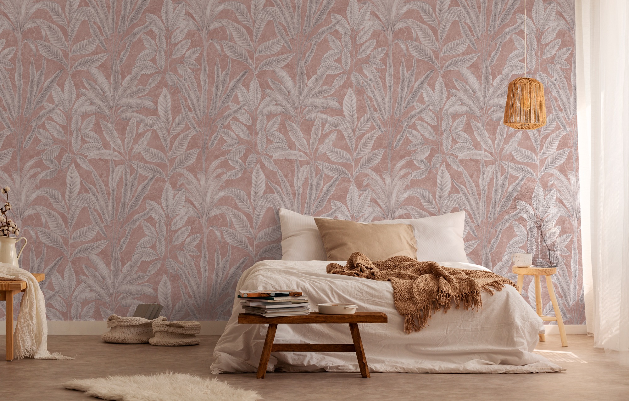living walls Fototapete "Moderne Dschungeltapete" gemustert matt neutral glatt Fototapete Pflanzen Floral Tapeten Wohnzimmer Schlafzimmer Küche Optik
