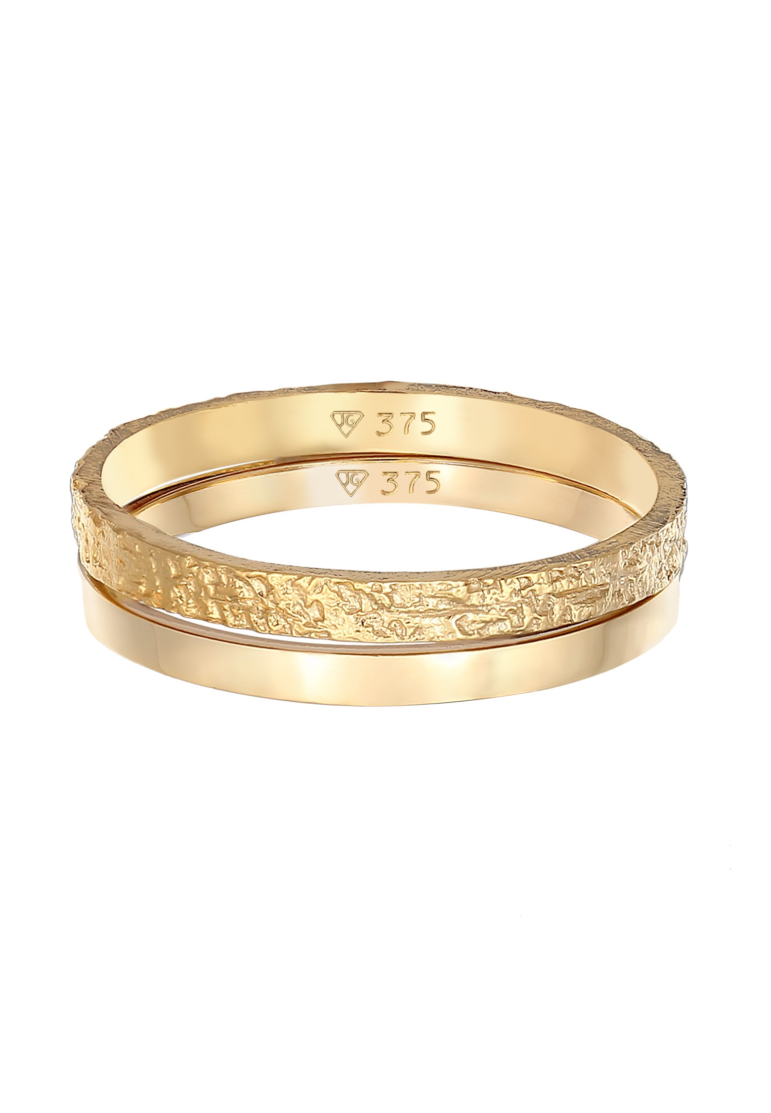 Elli Premium Ring-Set »Bandring Basic Gehämmert (Set 2-tlg) 375 Gelbgold«