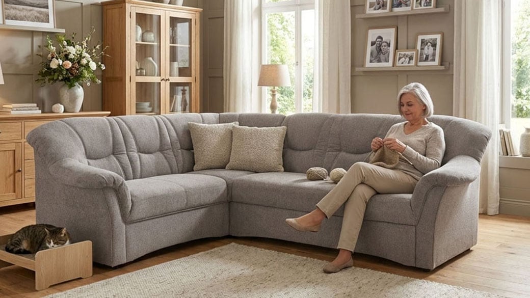 OTTO home Ecksofa "Langelland 232 x 146 cm, auch mit Schlaffunktion, mittelfester Sitz" L-Form, mit Federkern, pflegeleichter, weicher Luxus-Microfaser