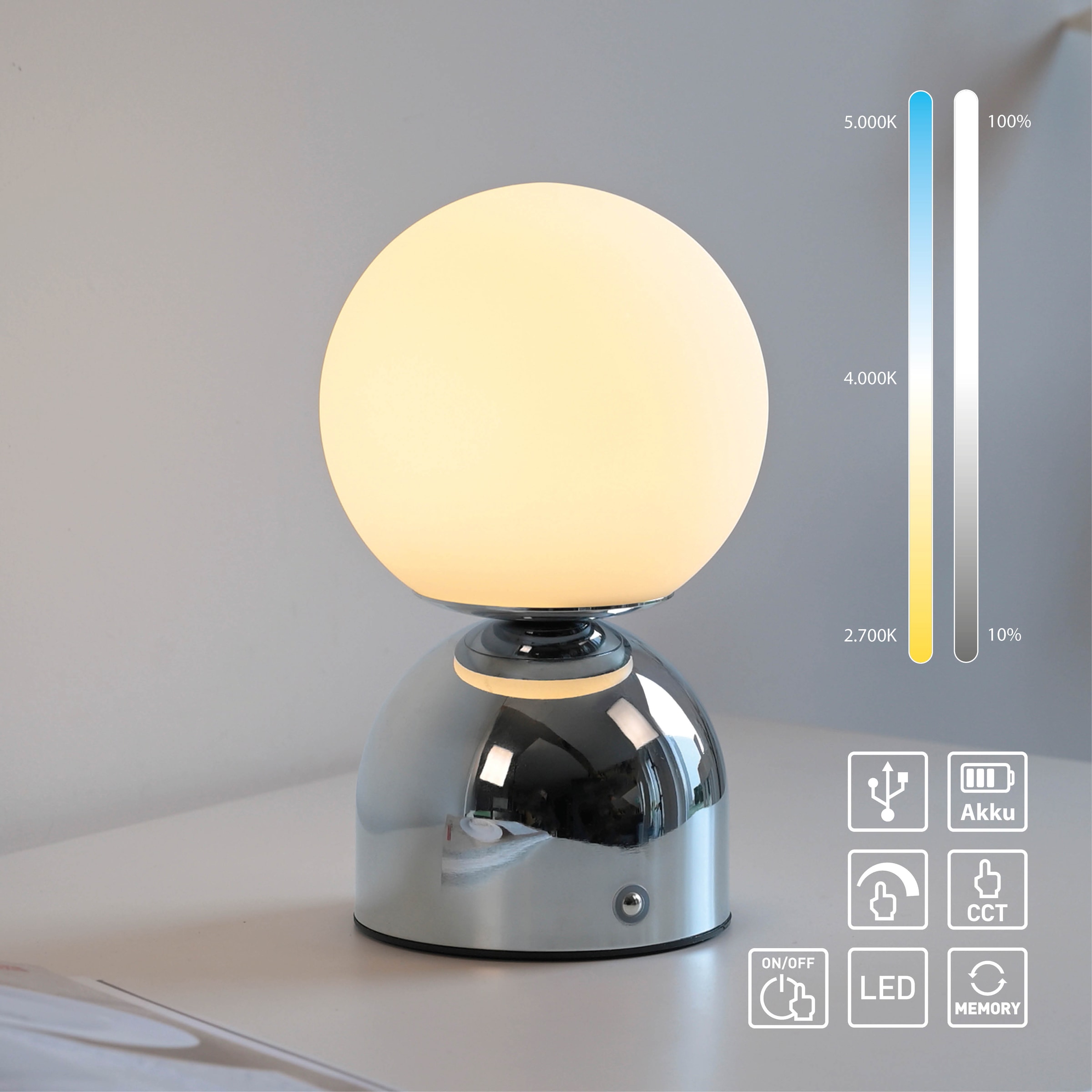 SCHÖNER WOHNEN-Kollektion LED Tischleuchte »RUDI« LED-Board 1 Stk. warmweiß - kaltweiß SCHÖNER WOHNEN Kollektion, CCT 3000-6000K, Touchdimmer, Memoryfunktion