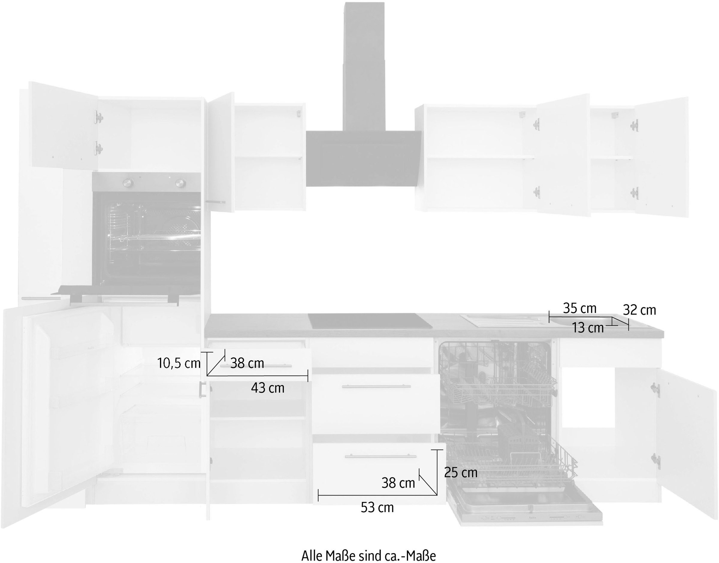 wiho Küchen Küchenzeile »Unna« mit E-Geräten, Breite 310 cm