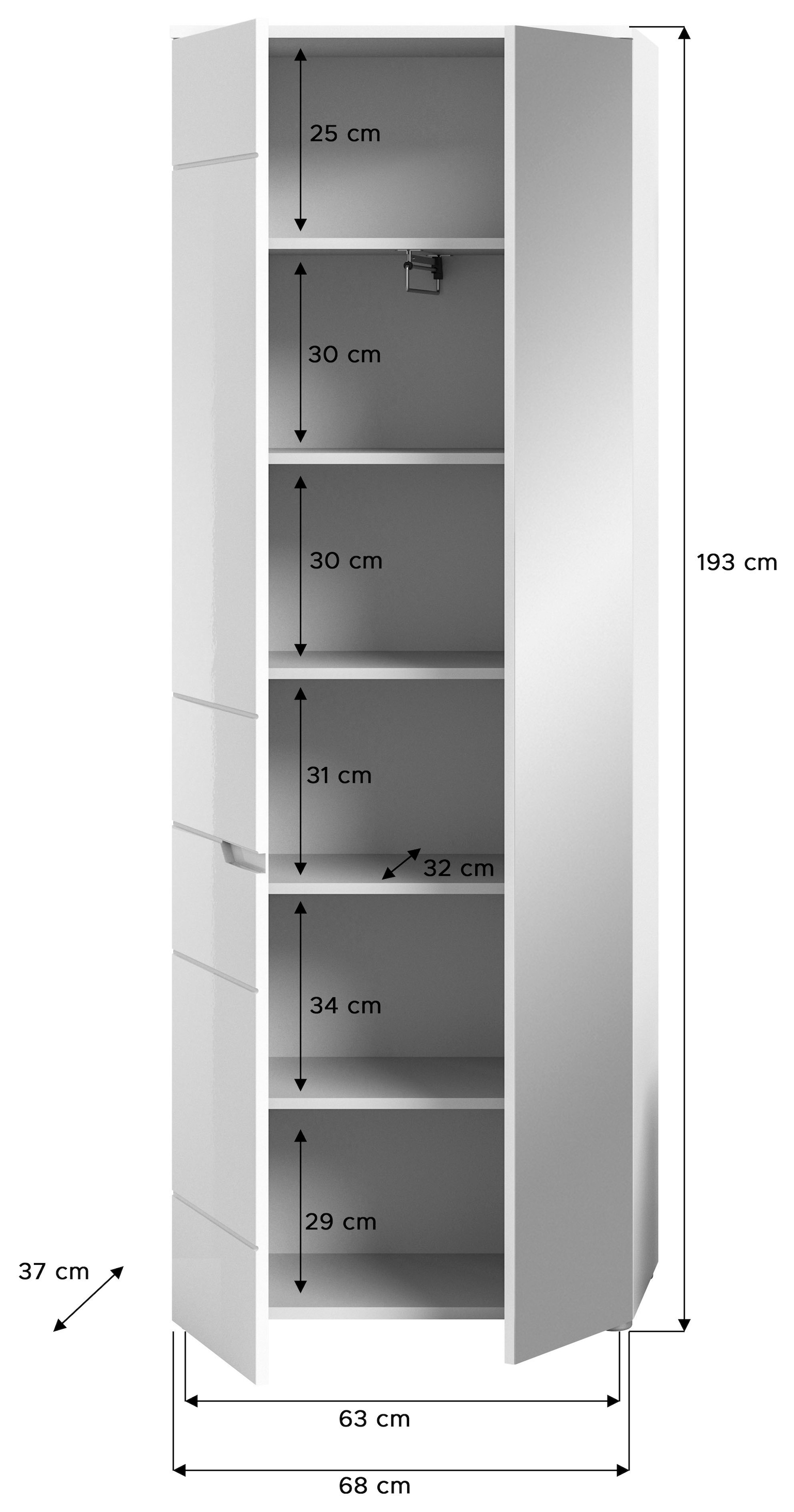 INOSIGN Garderobenschrank »CAPRI, Höhe 193cm, 2 Türen, Tür mit eingefasster Griffmulde,«, Mehrzweckschrank, Universalschrank, Dielenschrank, Flurschrank