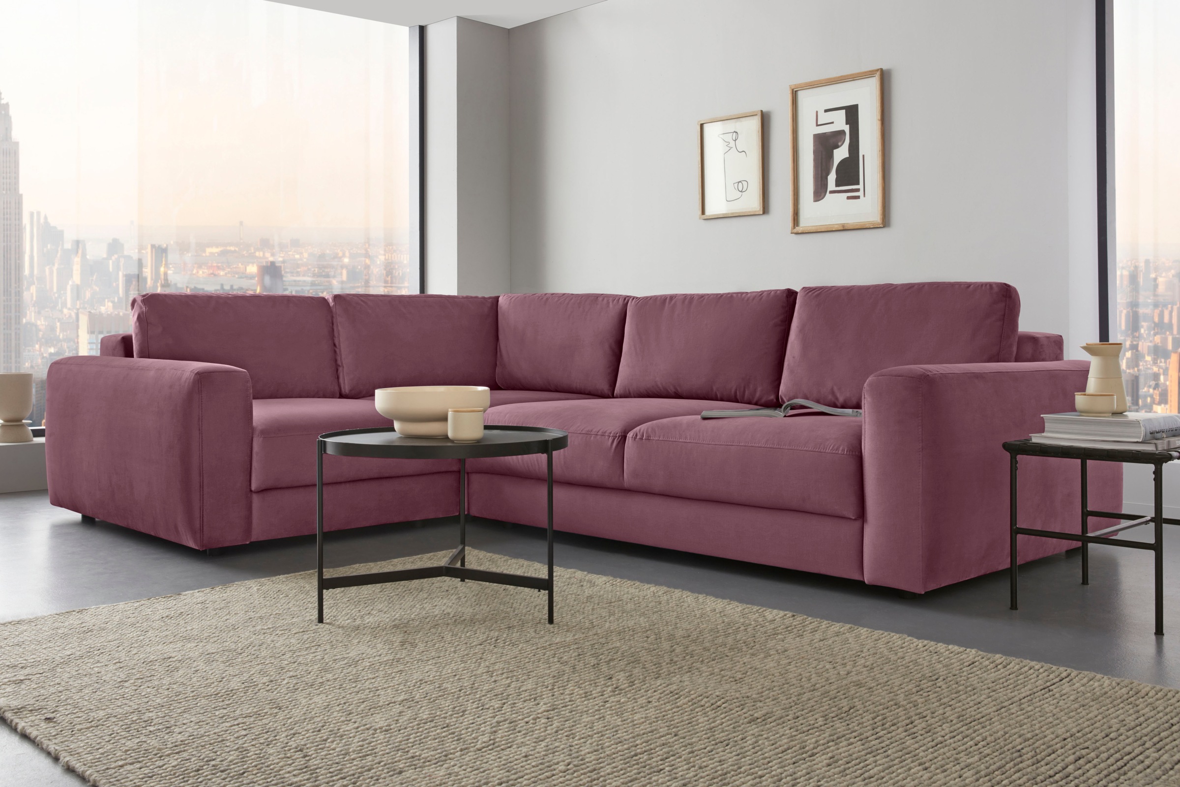 Places of Style Ecksofa »Bloomfield, L-Form«, extra tiefe Sitzfläche, wahlweise mit Sitztiefenverstellung