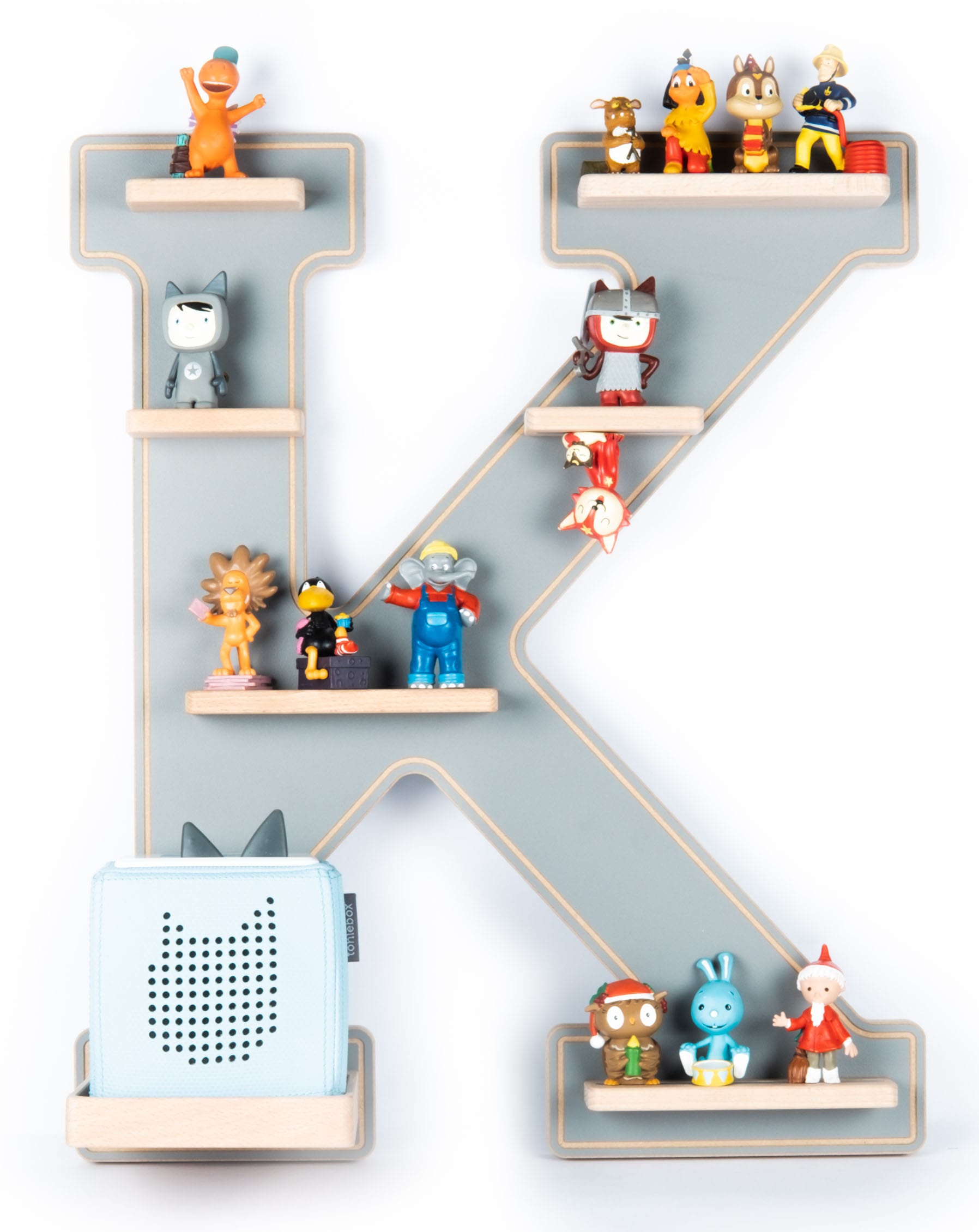 Wandregal BOARTIgrau, Wohnzimmer, Regale, "Holz Regal Buchstabe K für Toniebox Tonies Figuren"