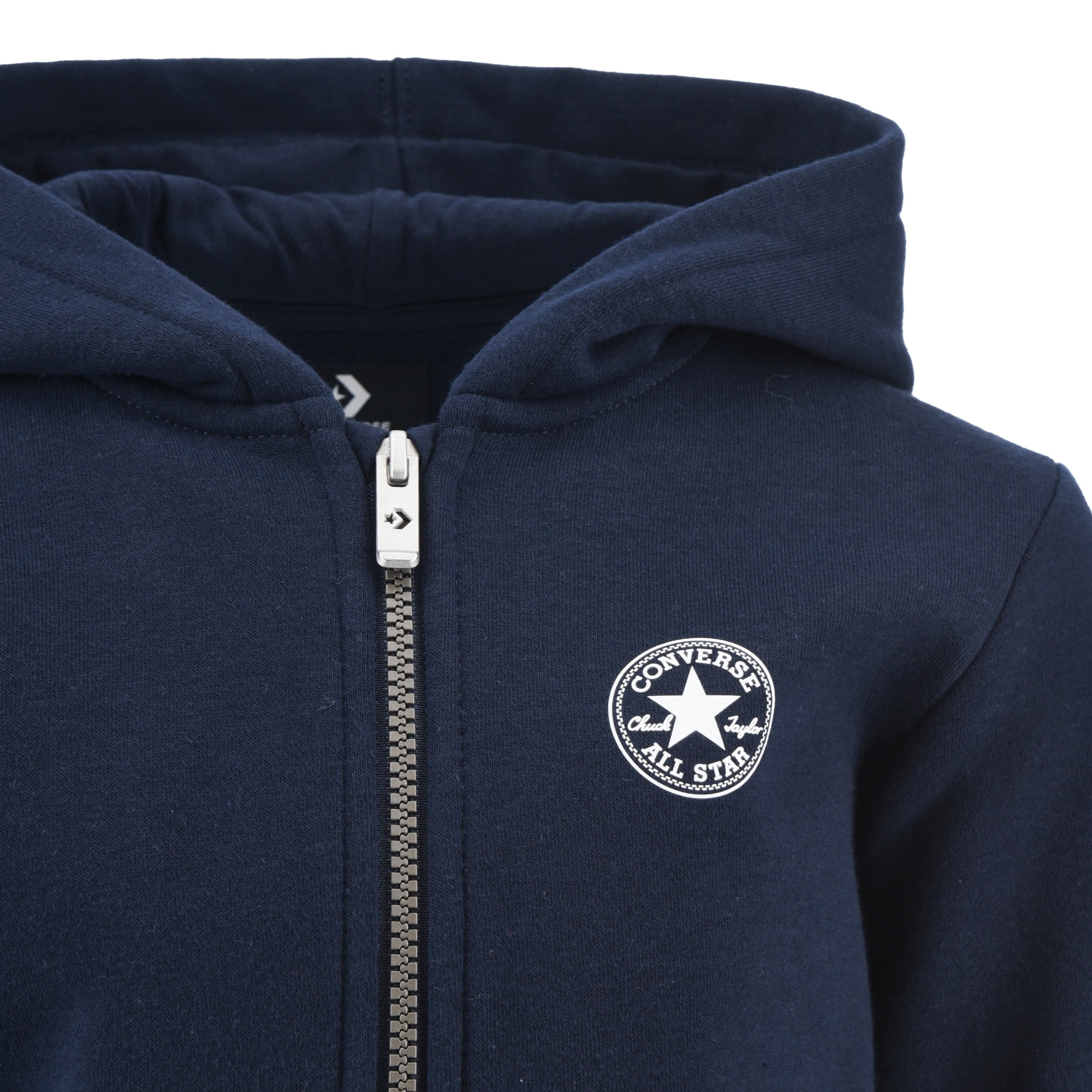 Kapuzensweatjacke CONVERSE "CNVB FLEECE CTP CHEST CORE FZ", Jungen, Gr. 134/140, schwarz (obsidian), Sweatware, Obermaterial: 60% Baumwolle, 40% Polyester, normal, eingesetzt Bündchen krempelbar, Sweatjacken, für Kinder 3