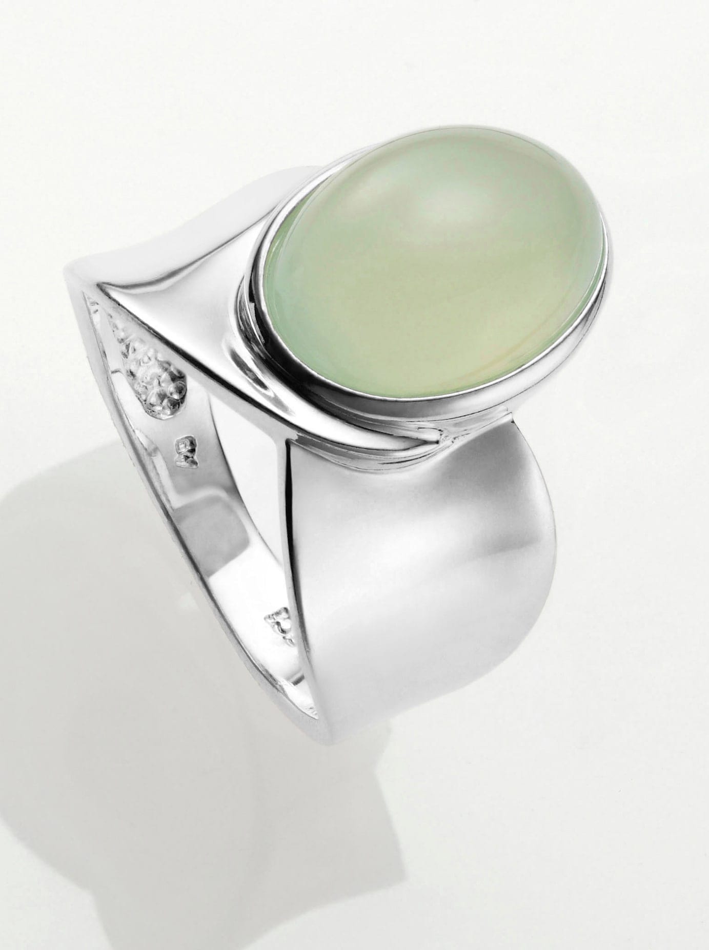 Fingerring LADY Gr. 21, grün (hellgrün), Fingerringe, Damen, 21, Glas Silber 925 (Sterlingsilber), Glas, Silber 925 (Sterlingsilber), Fingerring