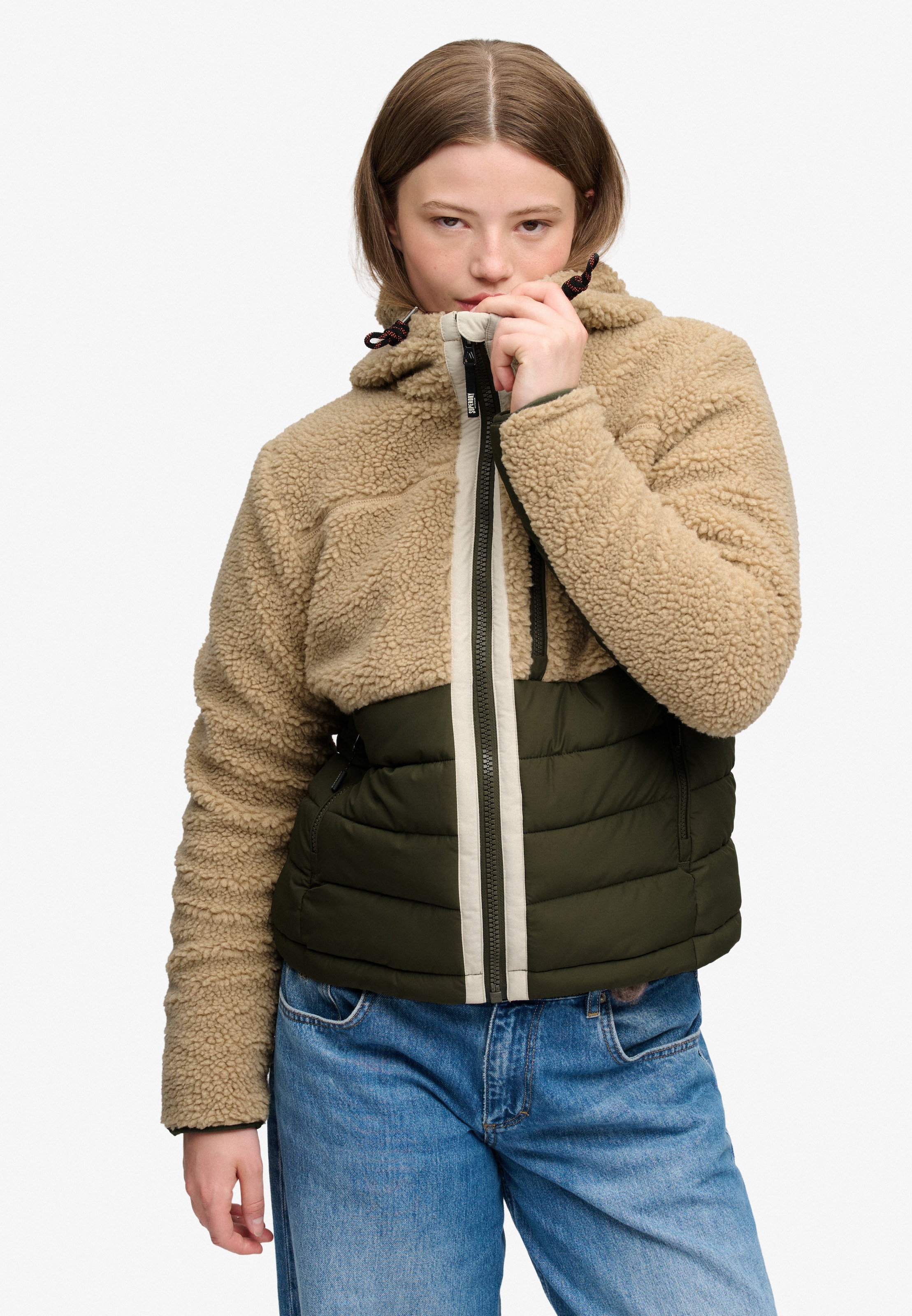 Superdry Hybridjacke »OUTDOOR BORG QUILT HYBRID« mit Kapuze Kunstfaser, relaxed fit