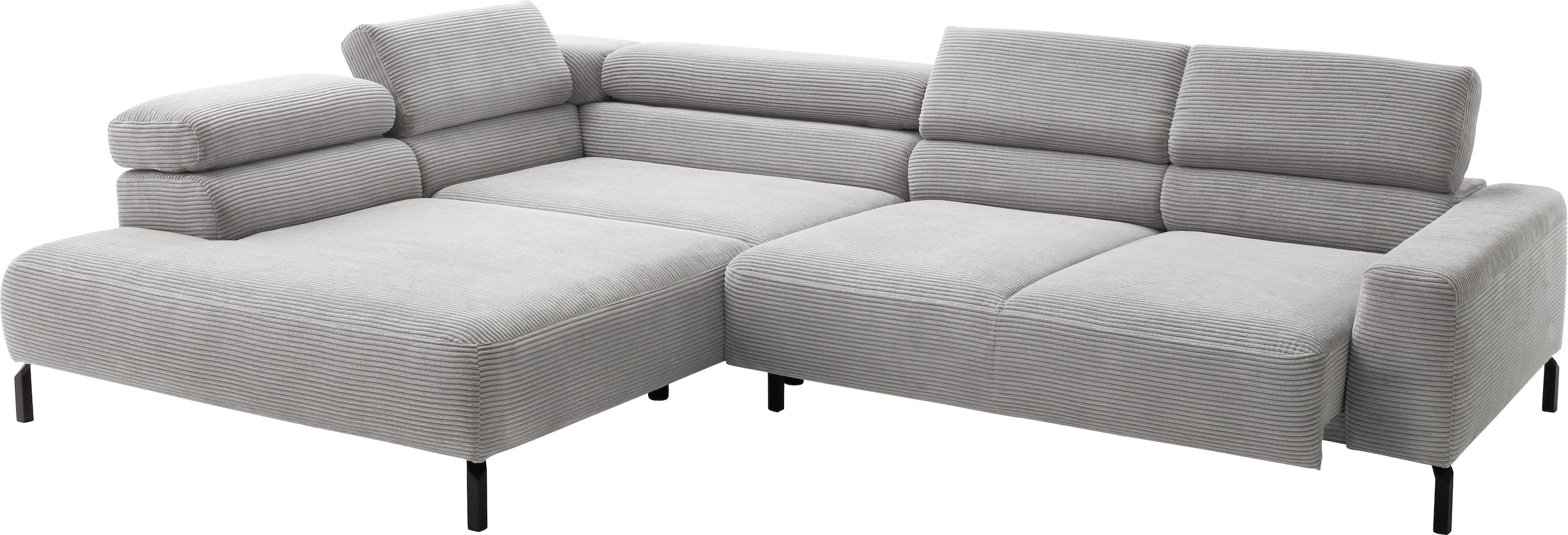 Places of Style Ecksofa »Antonelli, L-Form, inkl. Kopfteilverstellung, Breite 312 cm«, mit elektrischer Sitztiefenverstellung, in Cord, grau