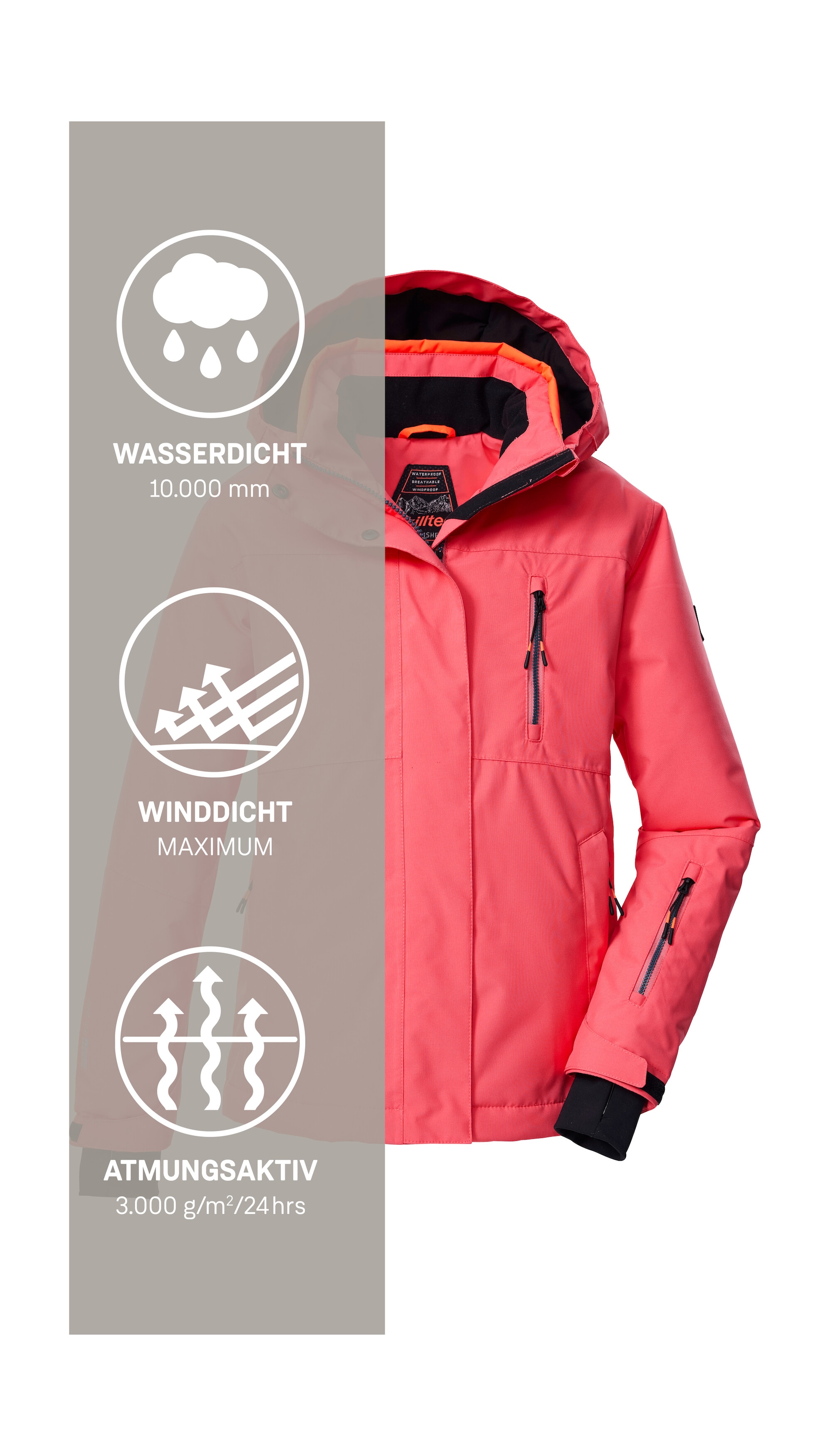 Killtec Skijacke »KSW 205 GRLS SKI JCKT« Wasserdichte, atmungsaktive Ski-Jacke mit verstellbarer Kapuze