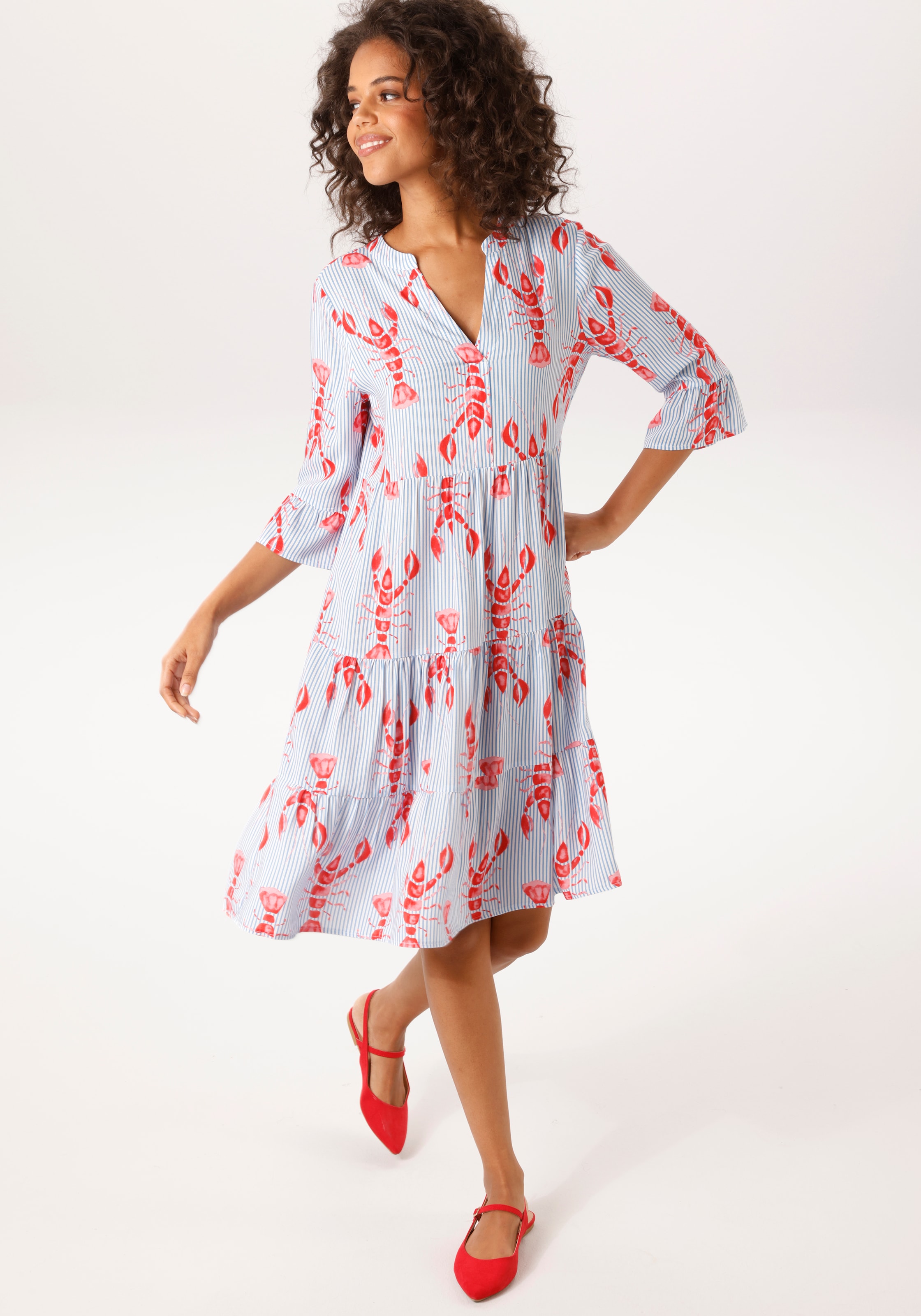 Aniston CASUAL Tunikakleid , gestreift und mit Krebsen bedruckt - NEIUE KOLLEKTION