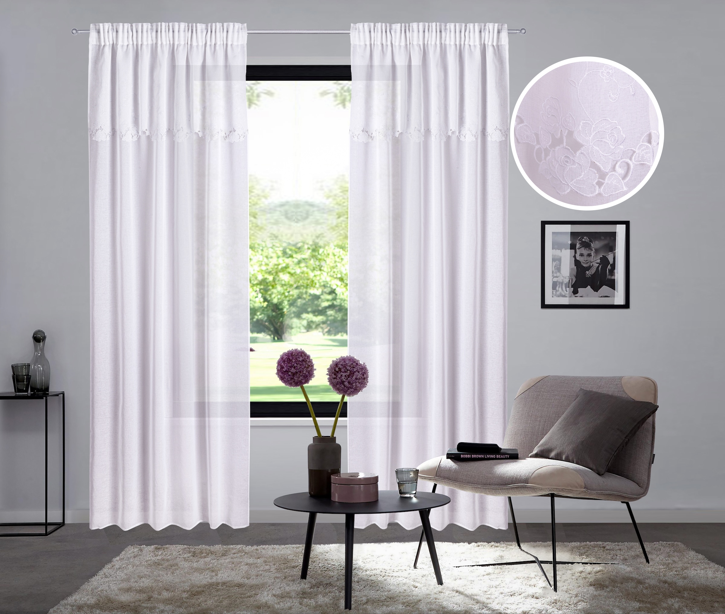 Home affaire Gardine "Riedbach" Multifunktionsband 1 Stk. tlg. mit floraler günstig online kaufen