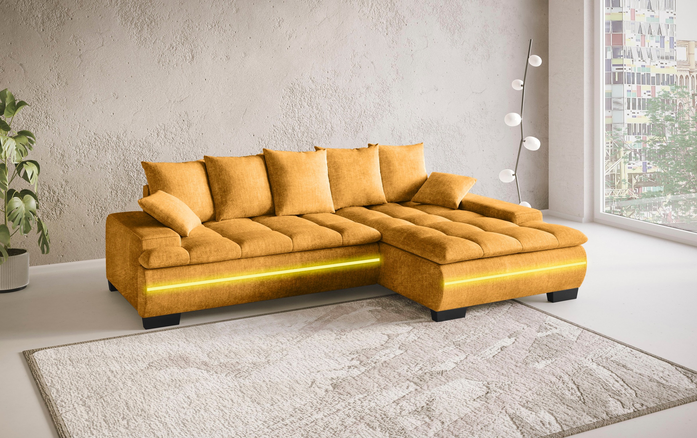 Mr. Couch Ecksofa »Haiti II, L-Form«, RGB-LED Beleuchtung, wahlweise mit Kaltschaum, Bett, Bettkasten