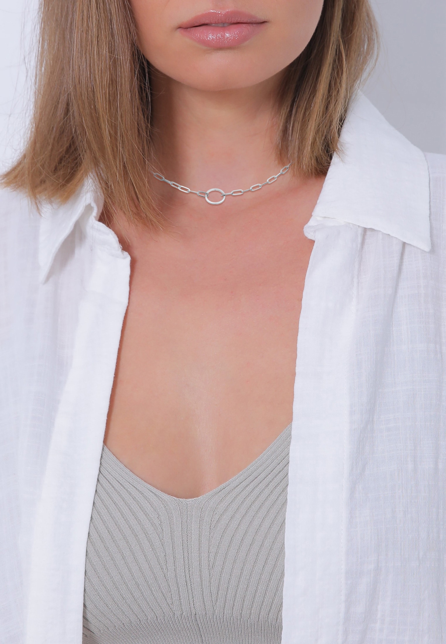 Elli Premium Choker »Halskette Gliederkette länglich Kreis Trend Geo 925 Silber«