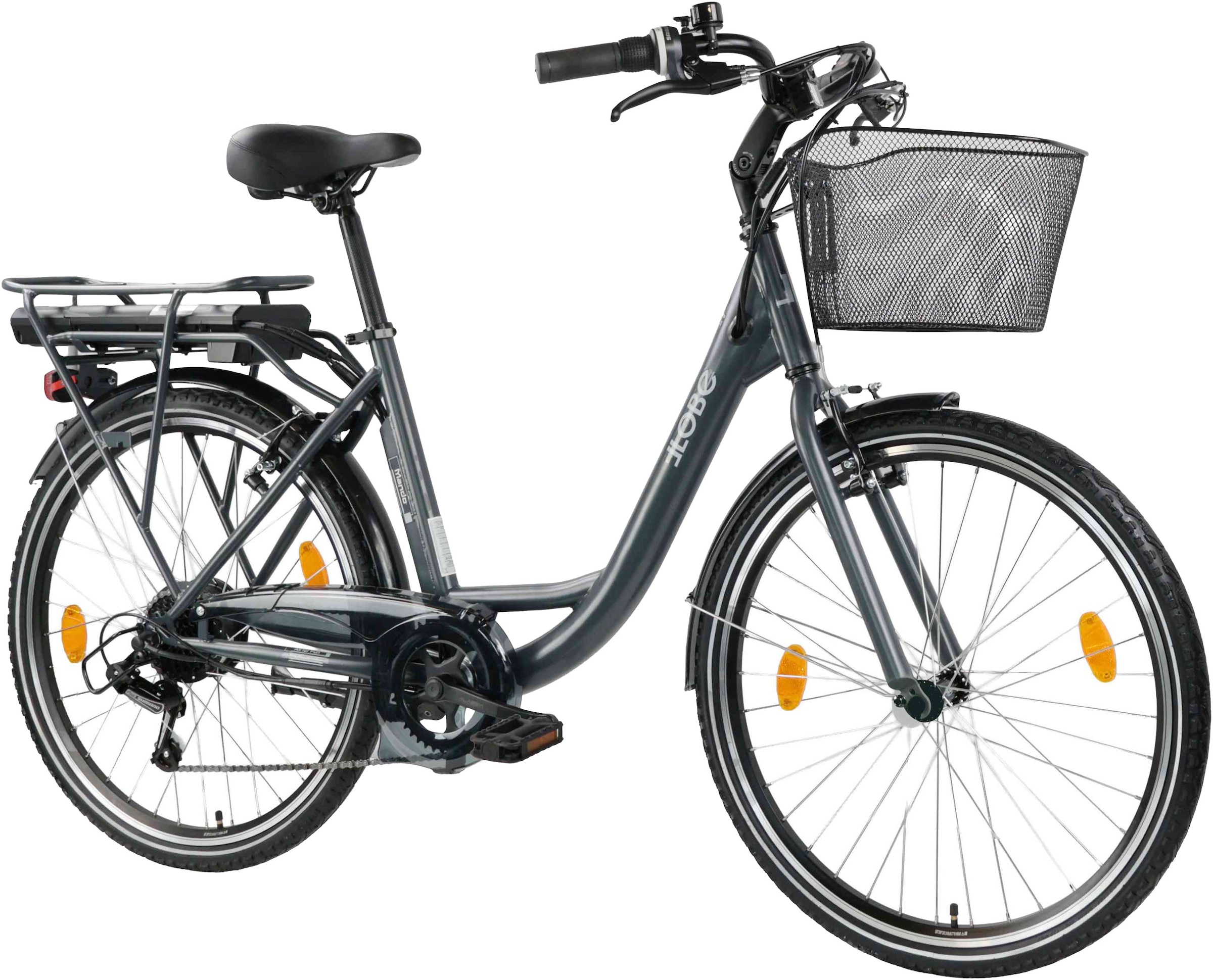 LLobe »City E-Bike 26" Mando anthrazit« 6 Gang Shimano Tourney Schaltwerk Kettenschaltung Heckmotor 250 W