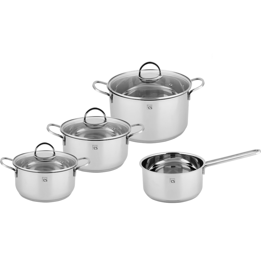 CS Koch-Systeme Topf-Set »Trier«, Edelstahl, (Set, 7 tlg., je 1 Fleischtopf Ø 16/20/24 cm, 1x Stieltopf Ø 16 cm)