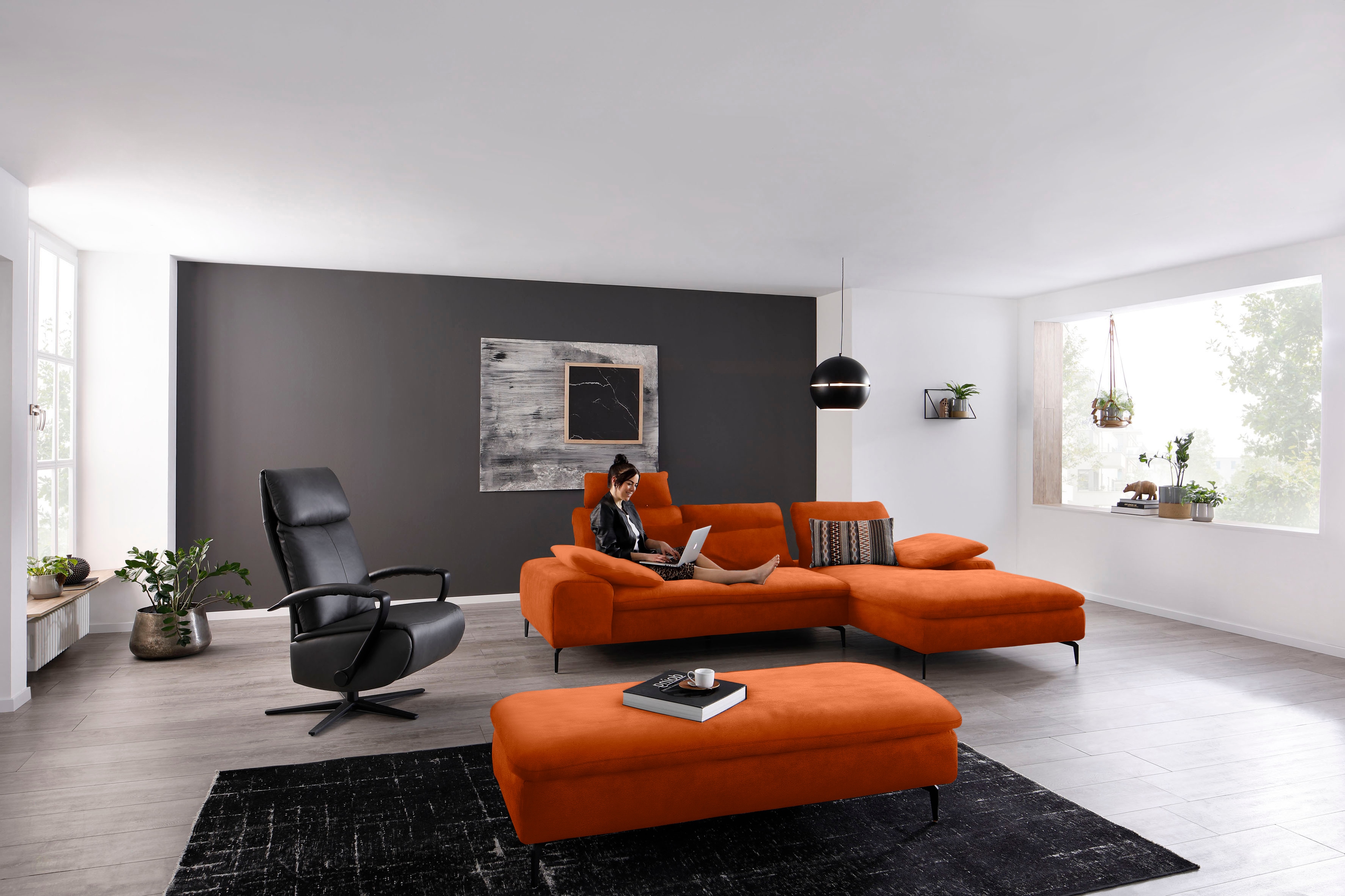 W.SCHILLIG Ecksofa "valentinoo, Designsofa, bequem, elegant und zeitlos, L-Form" inklusive Hocker, mit Sitztiefenverstellung, Breite 299 cm