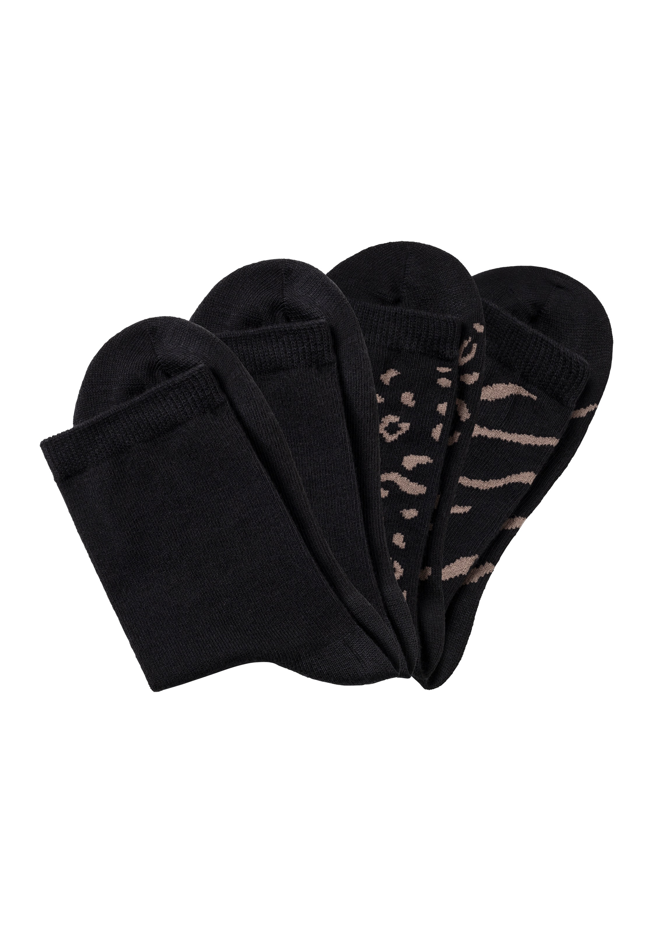 LASCANA Basicsocken, (Set, 4 Paar), uni und mit animal Design