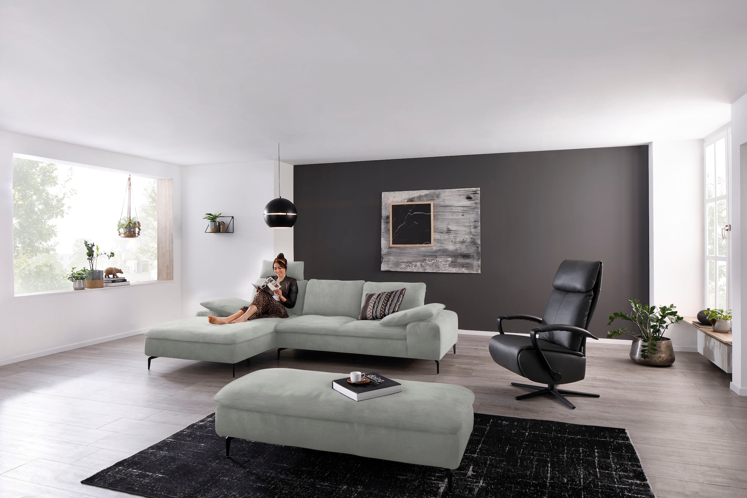 W.SCHILLIG Ecksofa "valentinoo, Designsofa, bequem, elegant und zeitlos, L-Form" inklusive Hocker, mit Sitztiefenverstellung, Breite 299 cm
