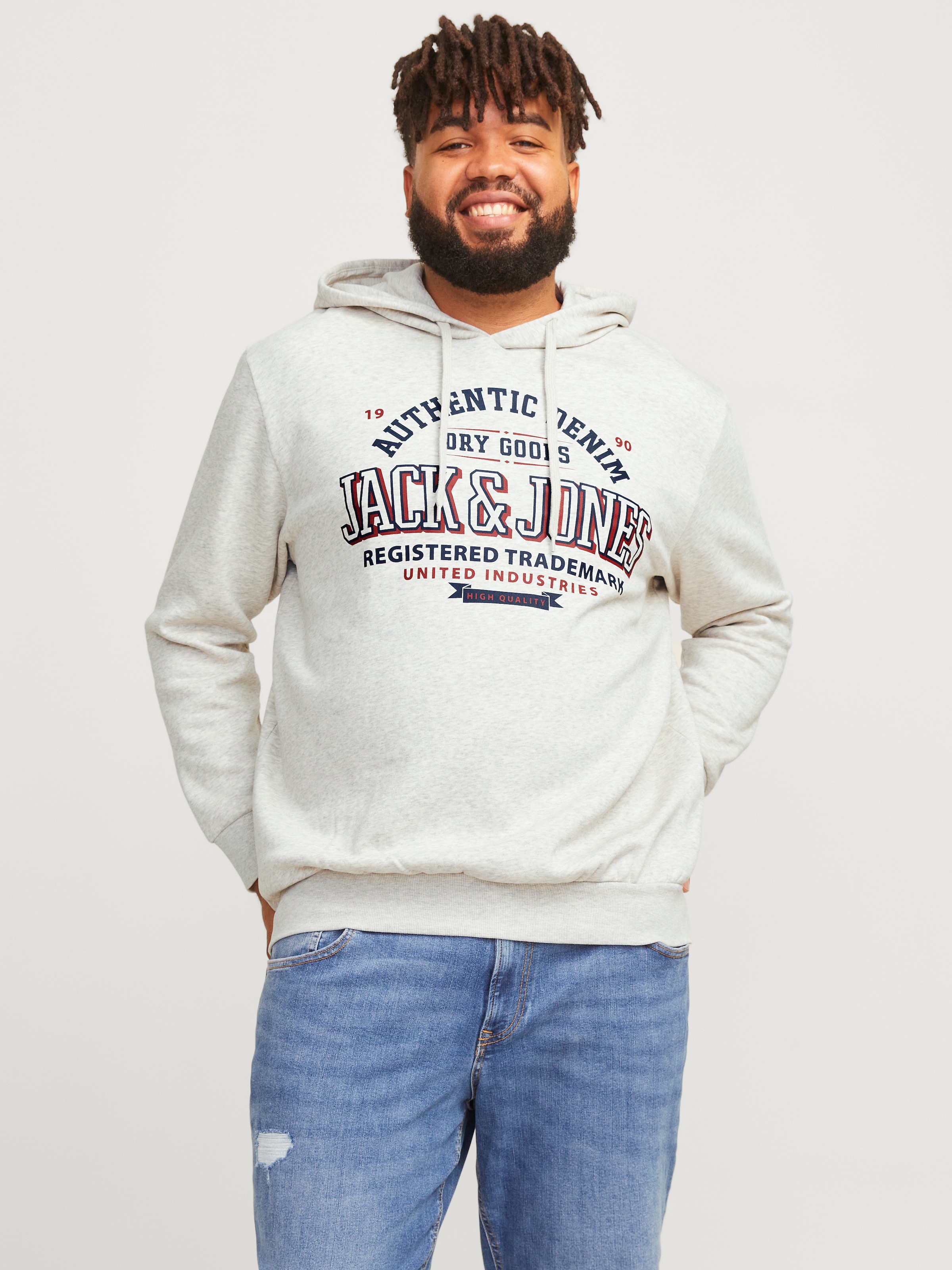 Jack & Jones PlusSize Hoodie "JJELOGO SWEAT HOOD 2 COL 24/25 NOOS PLS", mit Logo Frontprint