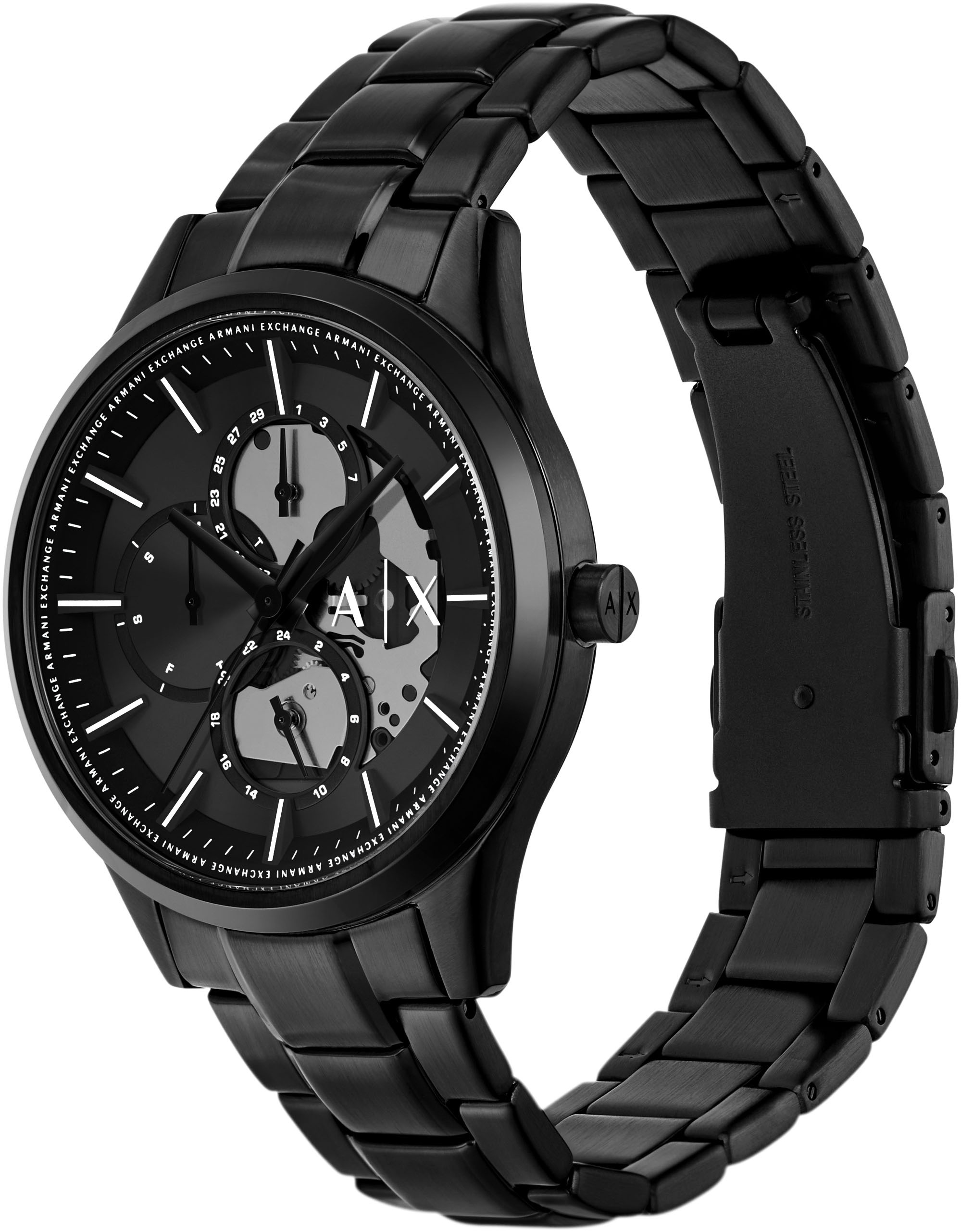 ARMANI EXCHANGE Multifunktionsuhr, (Set, 2 tlg., mit Kette), Armbanduhr, Herrenuhr, Edelstahlarmband, ideal auch als Geschenk