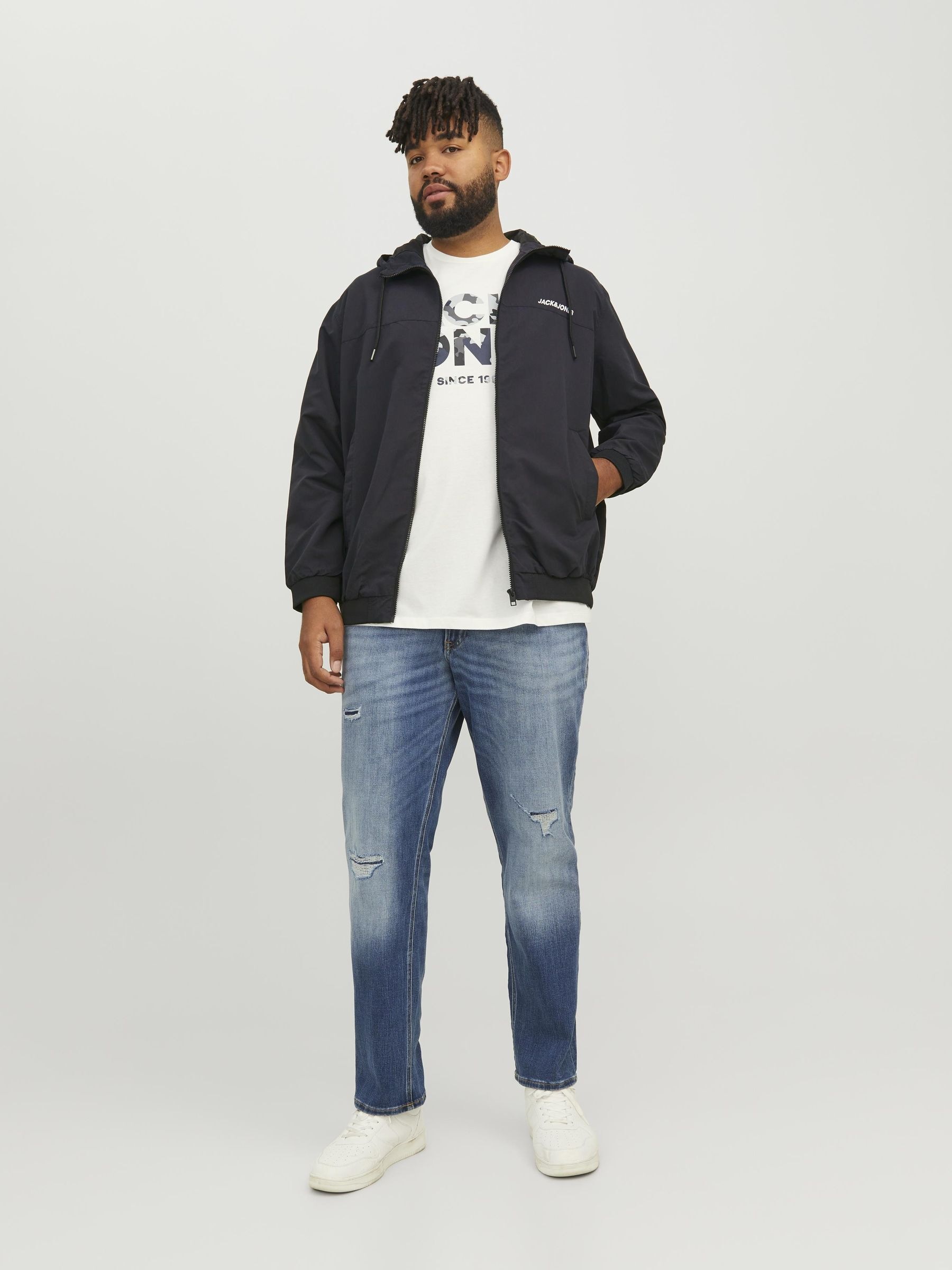 Jack & Jones PlusSize Bomberjacke »JJERUSH HOOD BOMBER NOOS PLS«, mit Kapuze, mit Logo Schriftzug