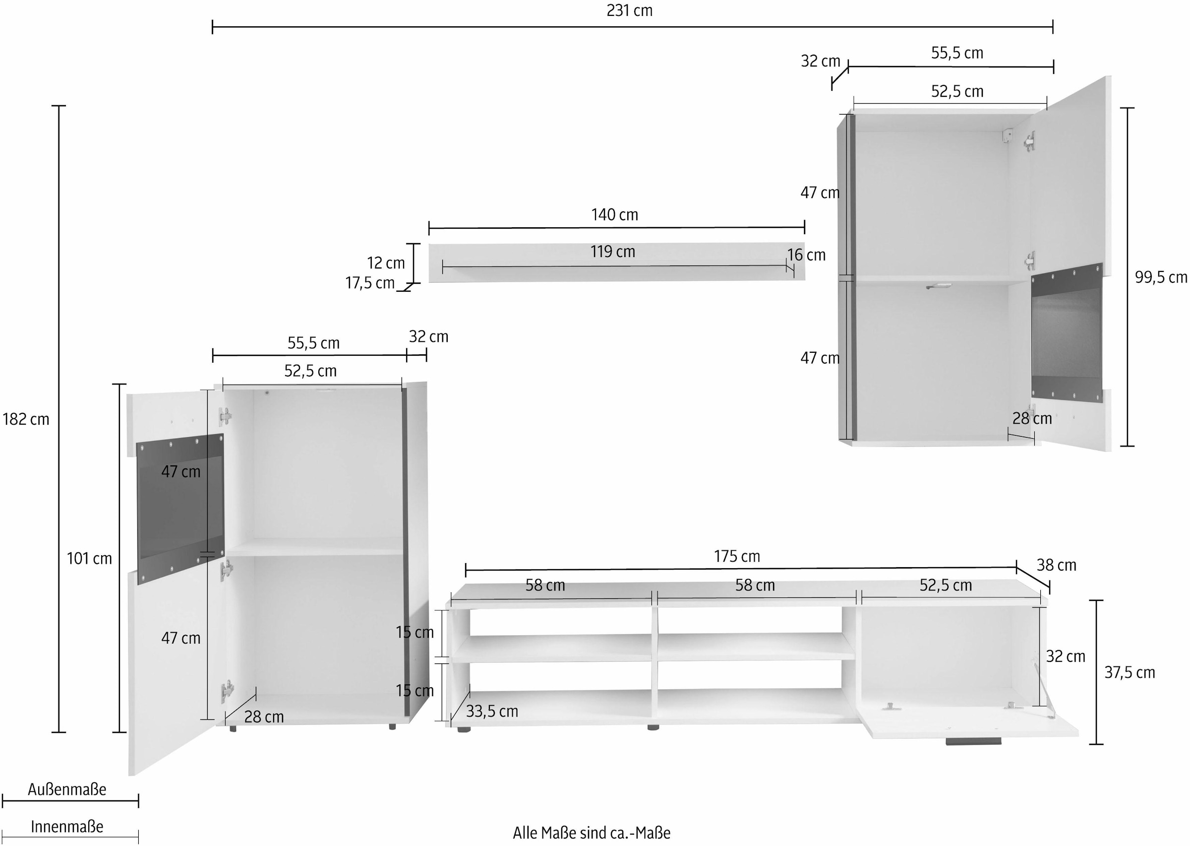 INOSIGN Wohnwand »Ajnur«, (Set, 4 St.), modernes Design, Beleuchtung optional