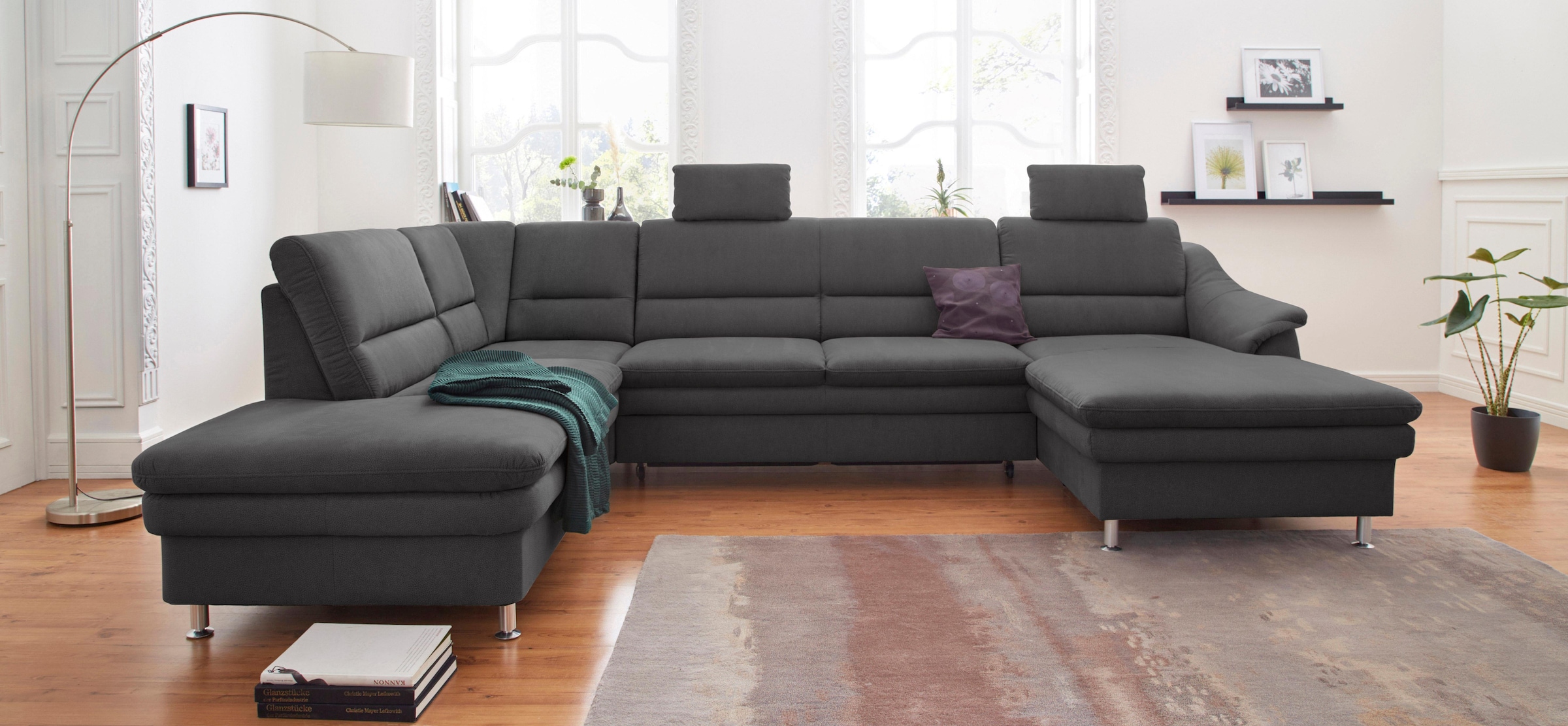 sit&more Wohnlandschaft "Cardoso, U-Form, B: 324 cm, Bettfunktion und Relaxfunktion optional" 2 Kopfstützen inklusive, Federkern, komfortable Sitzhöhe 47 cm