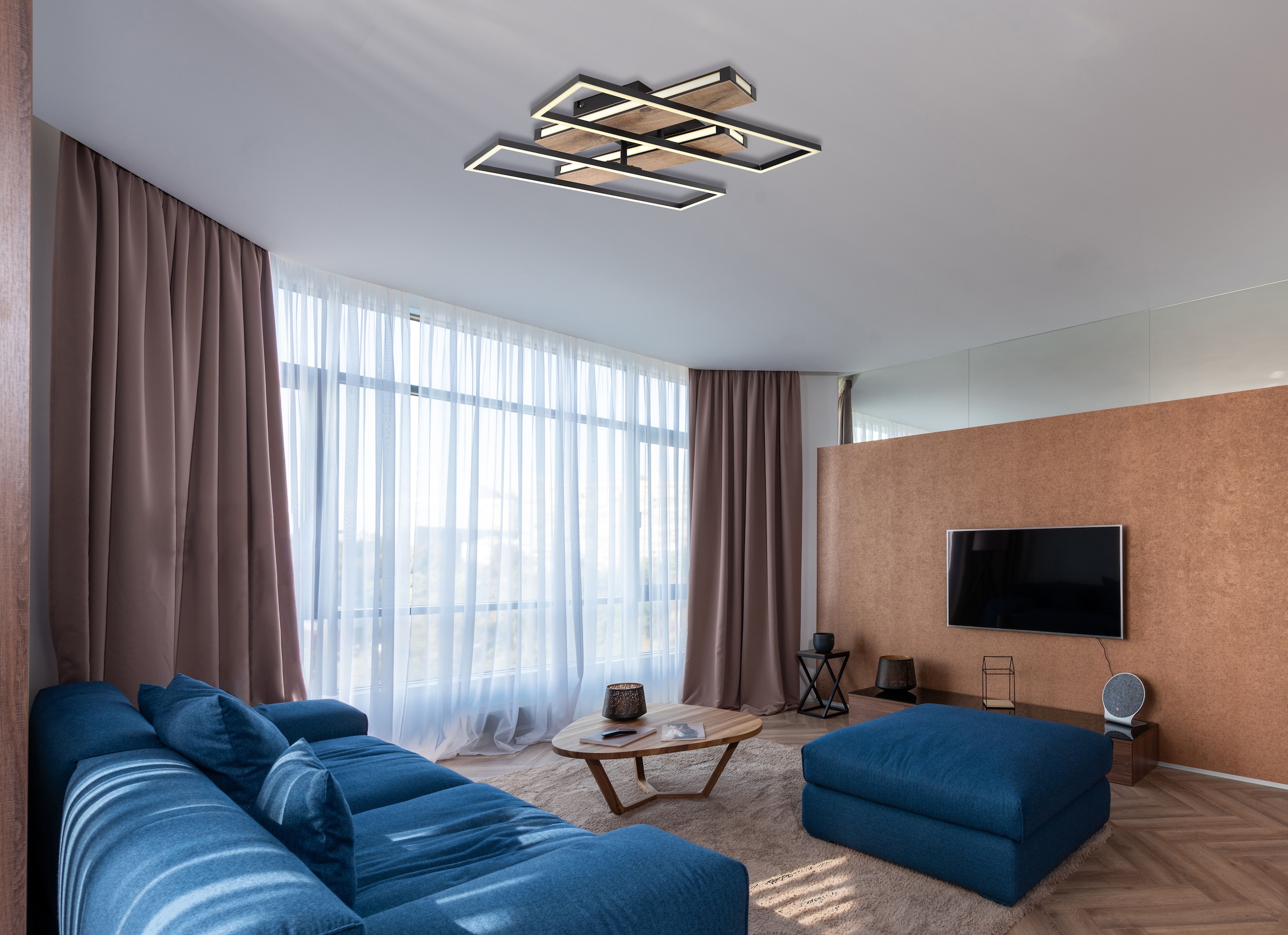 GLOBO LIGHTING LED Deckenleuchte »COLLI«, Leuchtmittel LED-Modul | LED fest integriert, Deckenlampe/Wohnzimmer/Schlafzimmer/modern/Holz