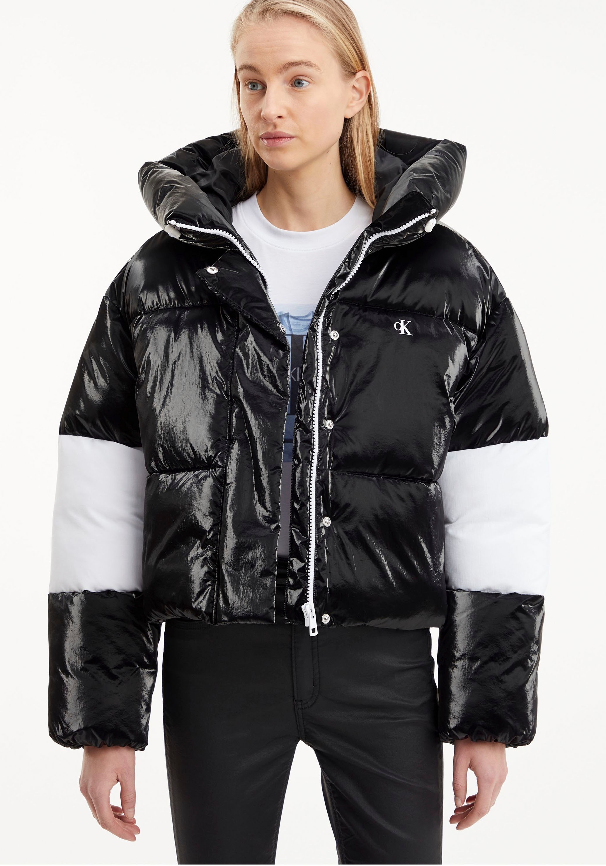 Calvin Klein Jeans Steppjacke »BLOCKING CROPPED PUFFER« mit Kapuze mit Kapuze