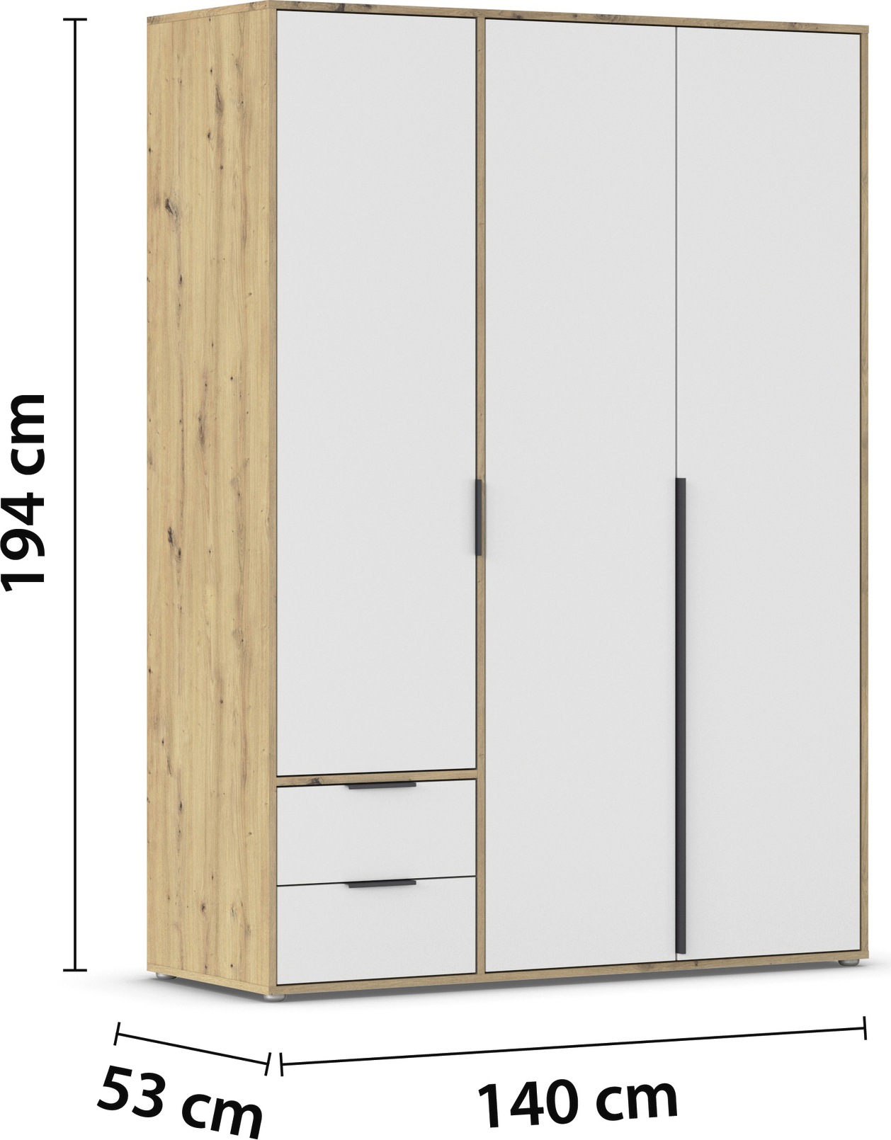 rauch Drehtürenschrank »Kleiderschrank Schrank Garderobe Wäscheschrank NAGATA viel Stauraum«, (in 3 verschiedenen Ausstattungen BASIC/CLASSIC/PREMIUM), mit Schubladen sowie Stangengriffen TOPSELLER MADE IN GERMANY