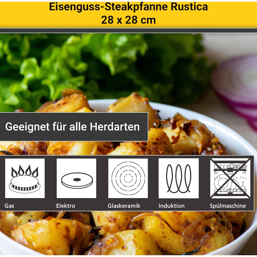 Krüger Steakpfanne »Einsenguss Grill-/ Steakpfanne RUSTICA, 28 x 28cm«, Gusseisen, (1 tlg.)