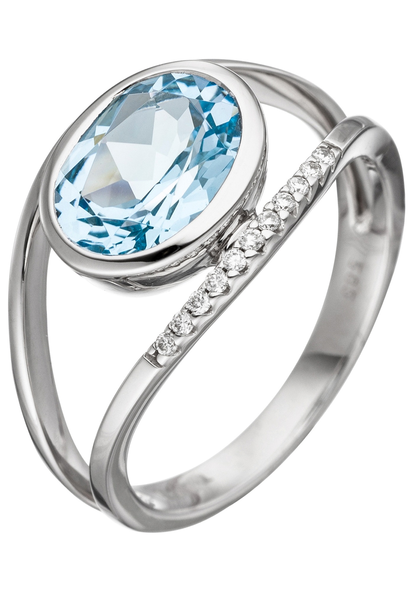 Diamantring JOBO "Ring Weißgoldring" Gr. 54, weißgold 585, Fingerringe, Damen, 54, SI = kleine Einschlüsse, Diamanten Weißgold 585, Diamanten, Weißgold 585, Diamantring, 585 Weißgold mit Blautopas und 11 Diamanten