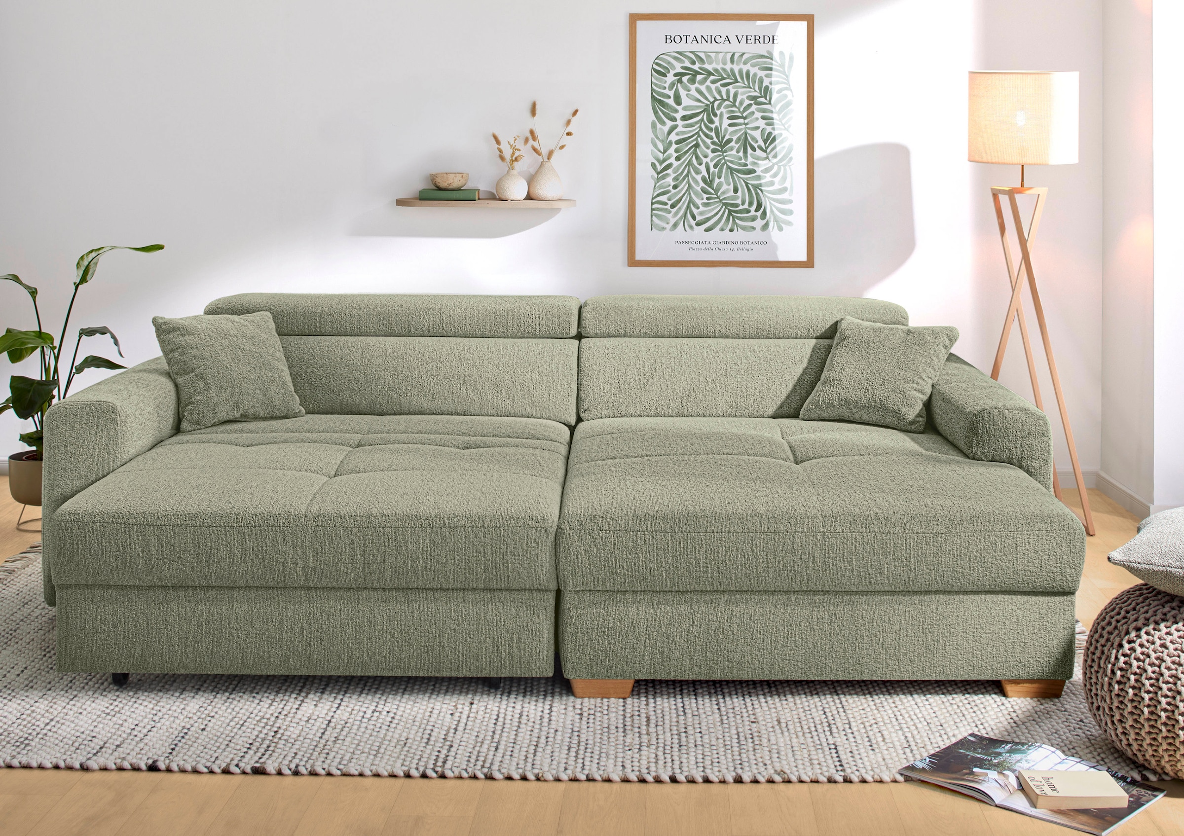 Jockenhöfer Gruppe Ecksofa "Slider L-Form, B: 277 cm Couch, 60cm elektrische Sitztiefenverstellung" 140kg Belastbarkeit, USB-Anschluss, Kopfteilverstellung & Zierkissen