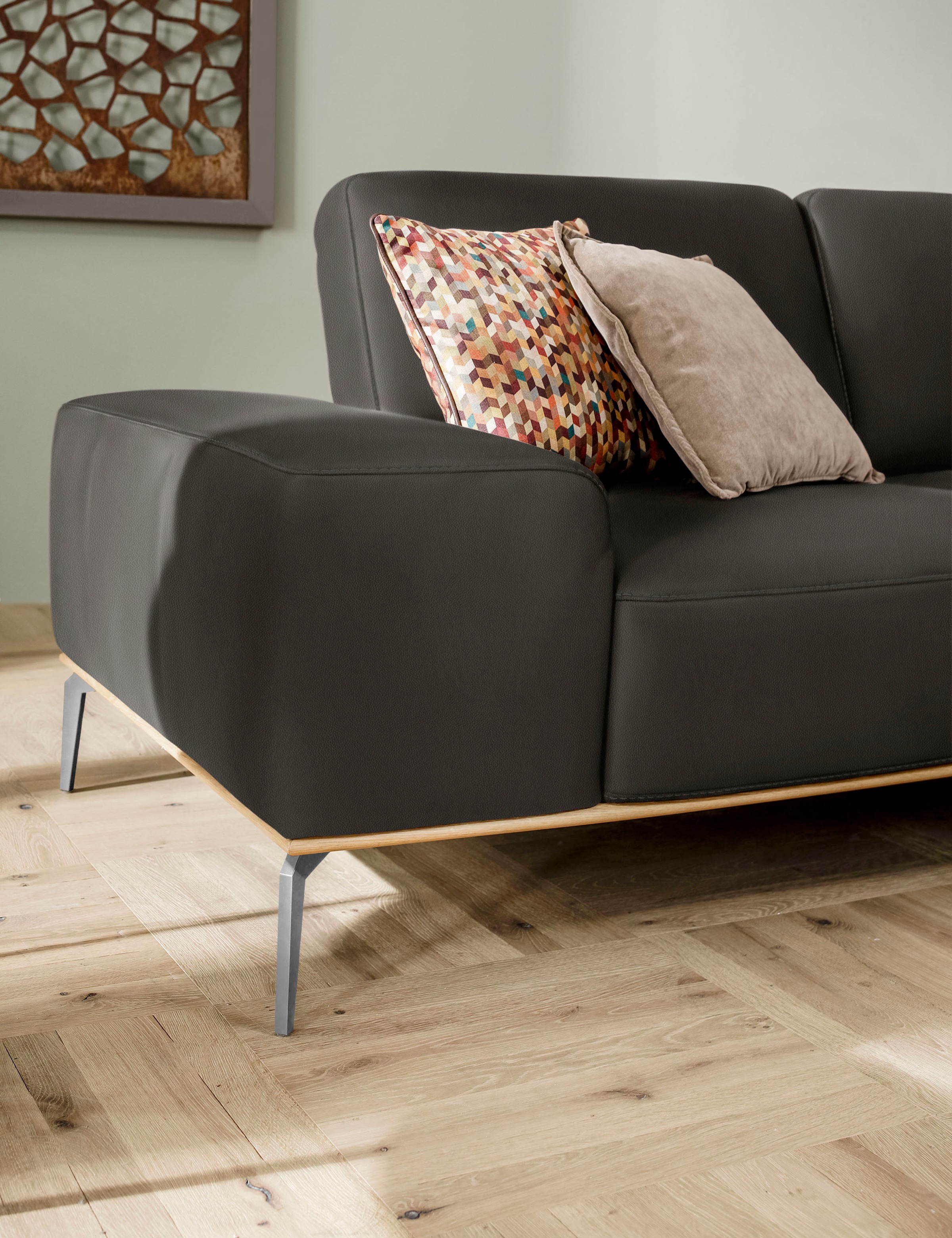 W.SCHILLIG Ecksofa »run, Designsofa, bequem, L-Form«, mit elegantem Holzsockel, Füße in Chrom glänzend, Breite 299 cm