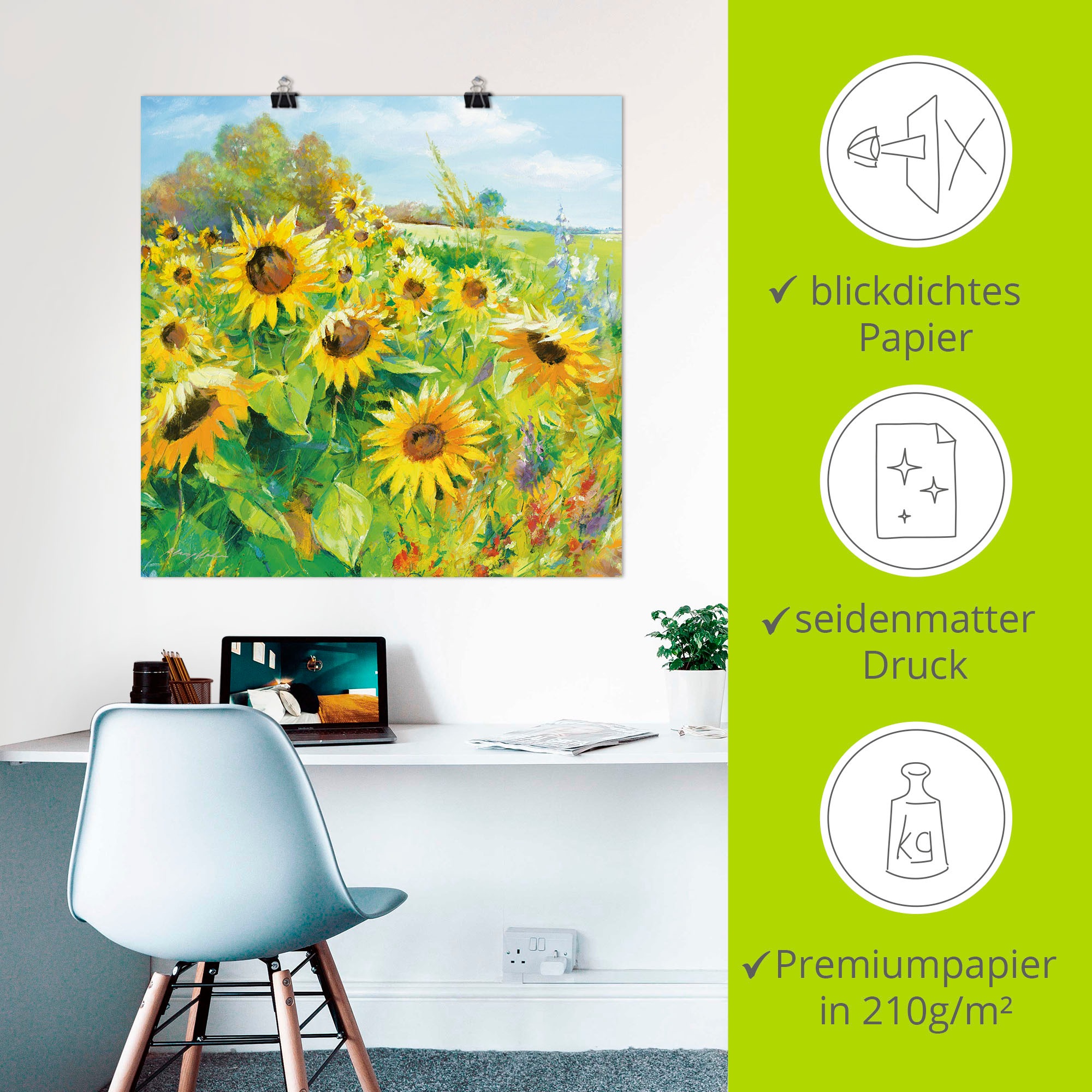 Artland Wandbild »Sommerwiese mit Sonnenblumen« Blumenwiese 1 Stk. tlg. als Leinwandbild, Poster in verschied. Größen