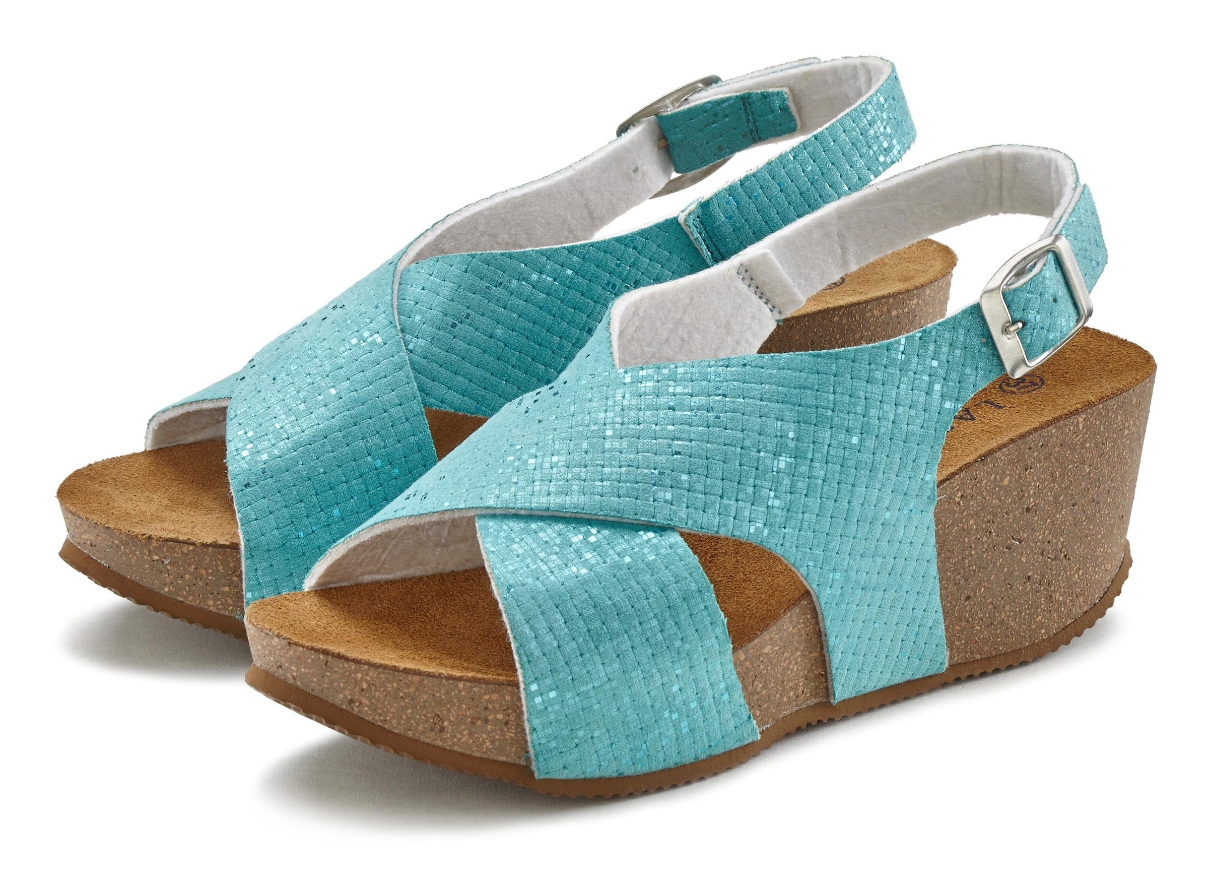LASCANA Sandalette »Sommerschuh«, Sommerschuh mit Keilabsatz und Korkfußbett