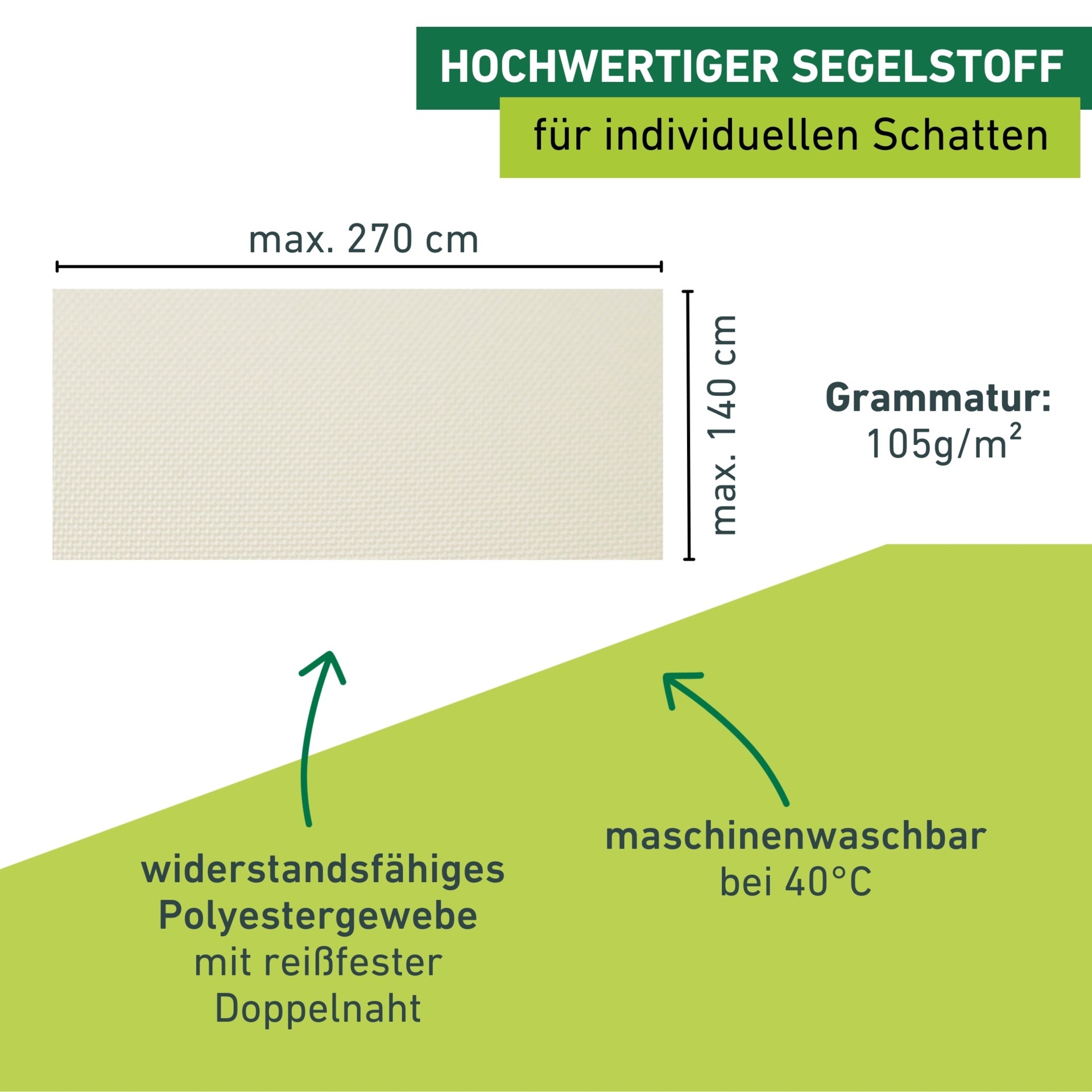 Windhager Seilspannsonnensegel »komplett-Set, Sonnensegel und Montagezubehör« Sonnenschutz für Garten, Terrasse, 140 x 270 cm, cremeweiß