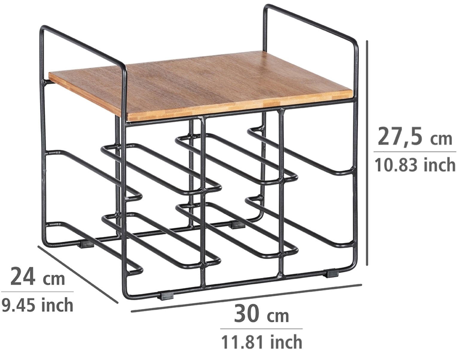 WENKO Weinflaschenhalter »Modell Loft«, Flaschenregal für 6 Flaschen mit Ablage, Metall und Bambus