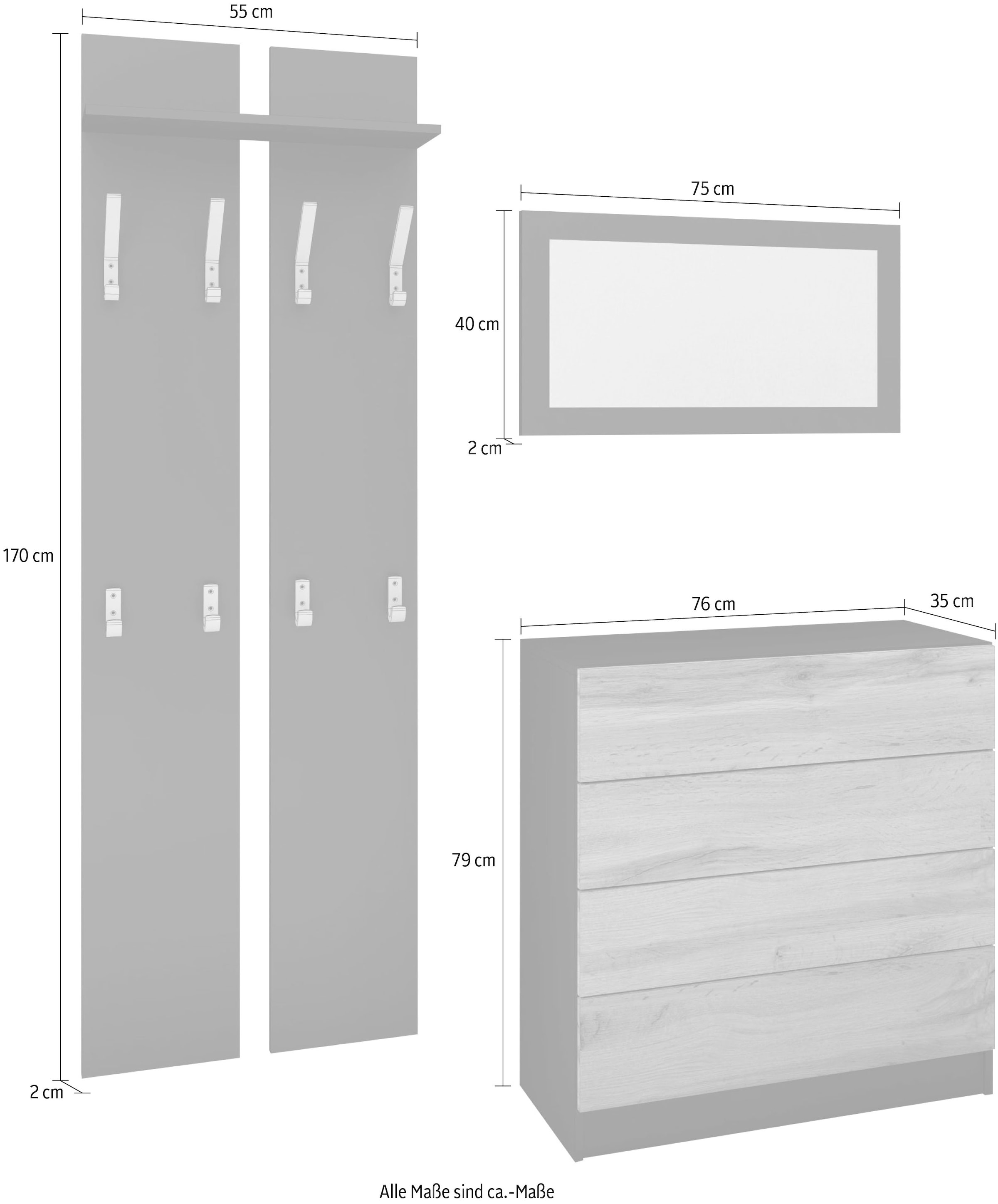 to borchardt 3«, (Set, BAUR Push bestellen »Vaasa St.), Garderoben-Set | Möbel Open-Funktion mit 3