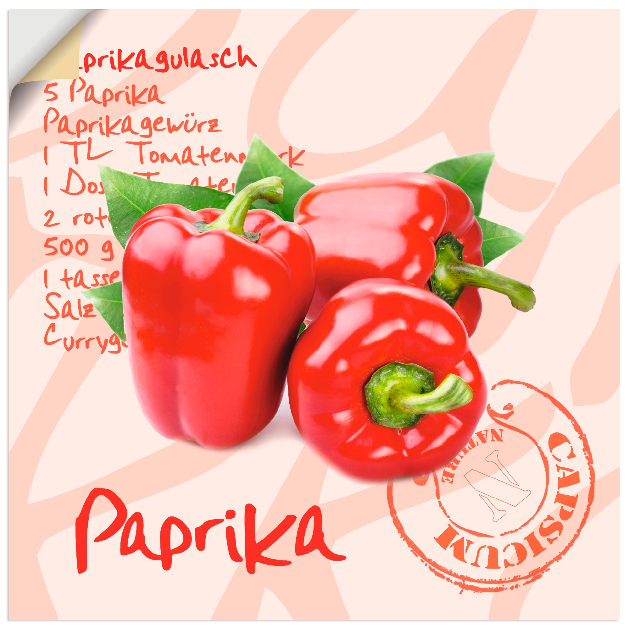 Artland Alu-Dibond-Druck »Paprika liegt auf weißen Untergrund«, Lebensmittel, (1 St.), für Innen- und Außenbereich geeignet, Outdoorbild