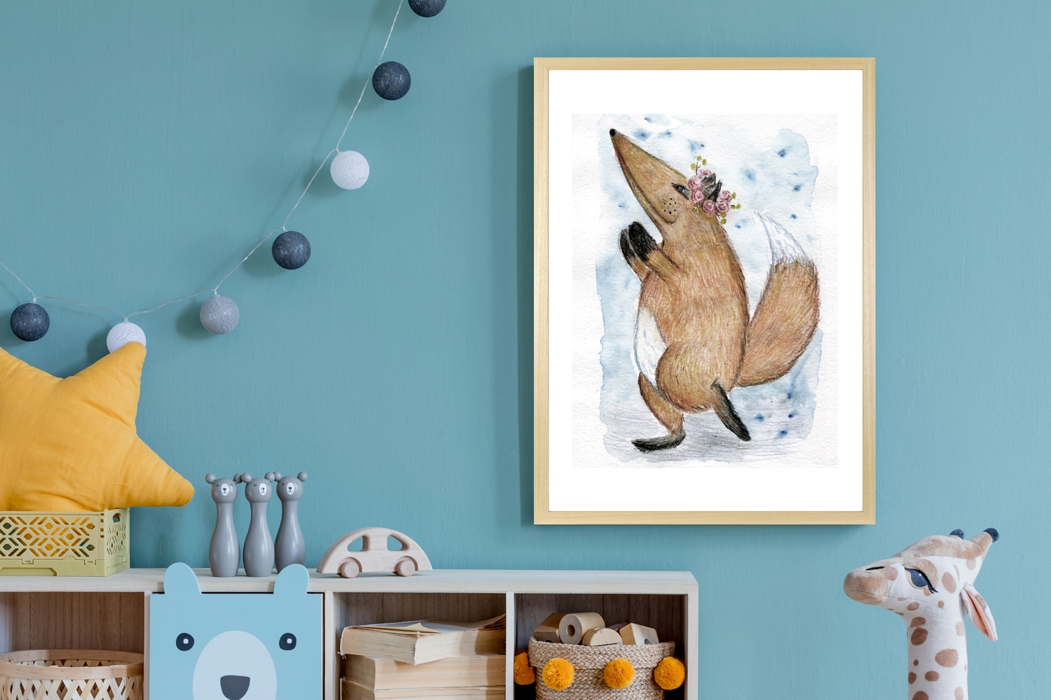 queence Bild mit Rahmen "Blumenkranz" Blumen Blumenbilder Tiere 1 Stk. tlg. HD Premium Posterdruck mit Echtholzrahmen