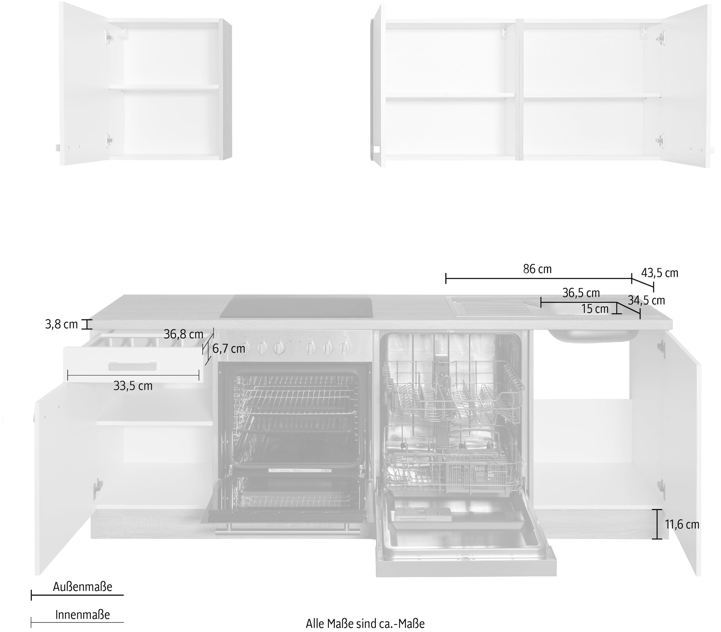 OPTIFIT Küchenzeile »Leer«, Breite 210 cm, mit Hanseatic-E-Geräten  bestellen | BAUR | Küchenzeilen mit Geräten