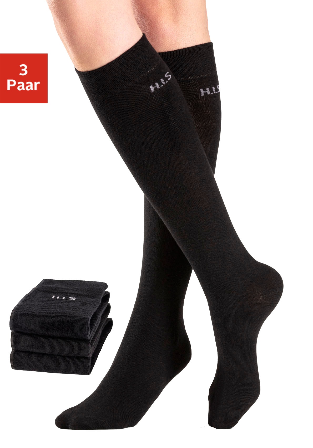 H.I.S Kniestrümpfe Packung, 3 Stk. tlg. ohne einschneidendes Bündchen günstig online kaufen