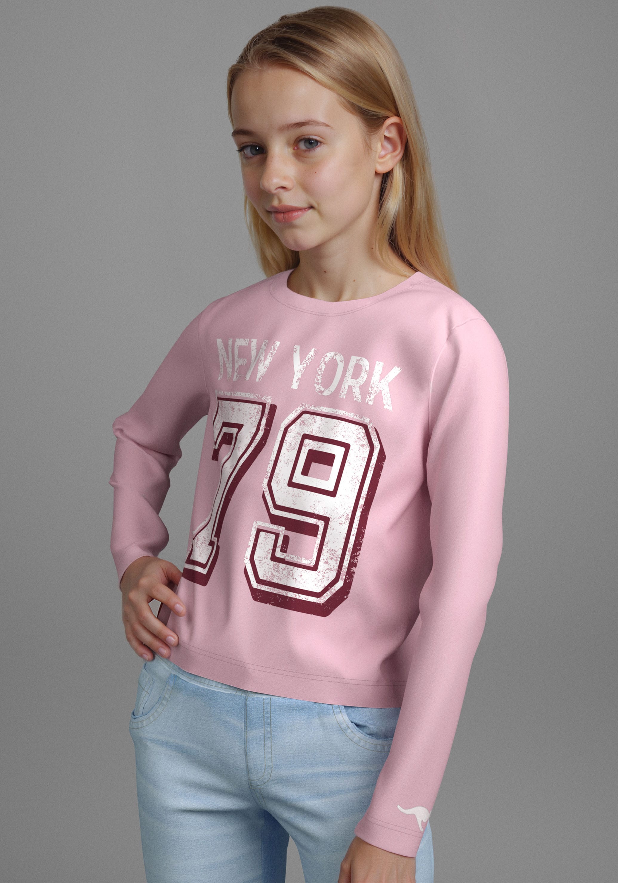 KangaROOS Langarmshirt "Cropped Shirt mit Zahlenprint" Sportiver Frontprint