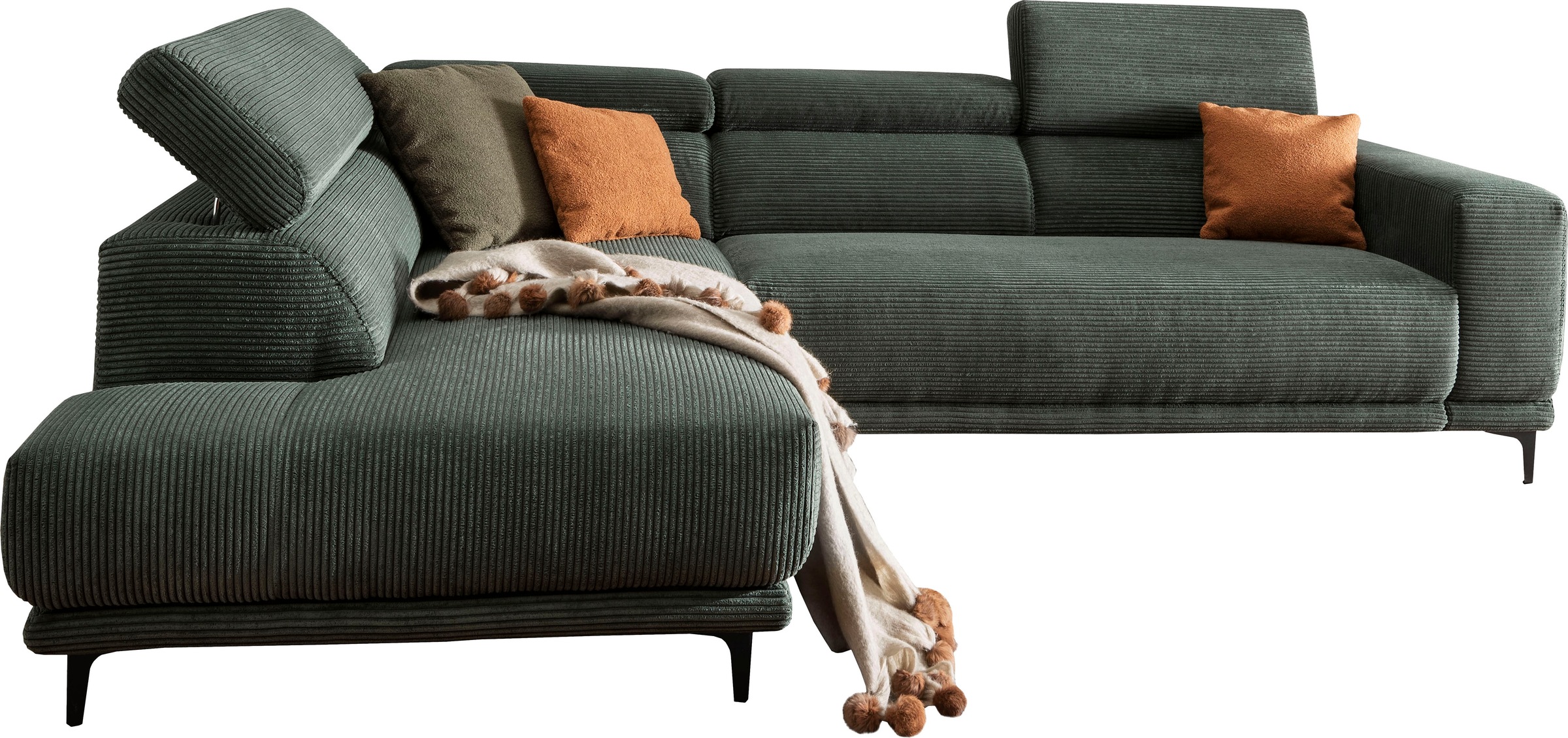 Ecksofa ALINA "Hikari", grün (olivgrün gct 333), B:276cm H:102cm T:210cm, Cord GCT (92% Polyester, 8% Nylon), Sofas, Ecksofa, wahlweise mit Sitzvorzug, in modernem Cordstoff, Breite 276 cm 7