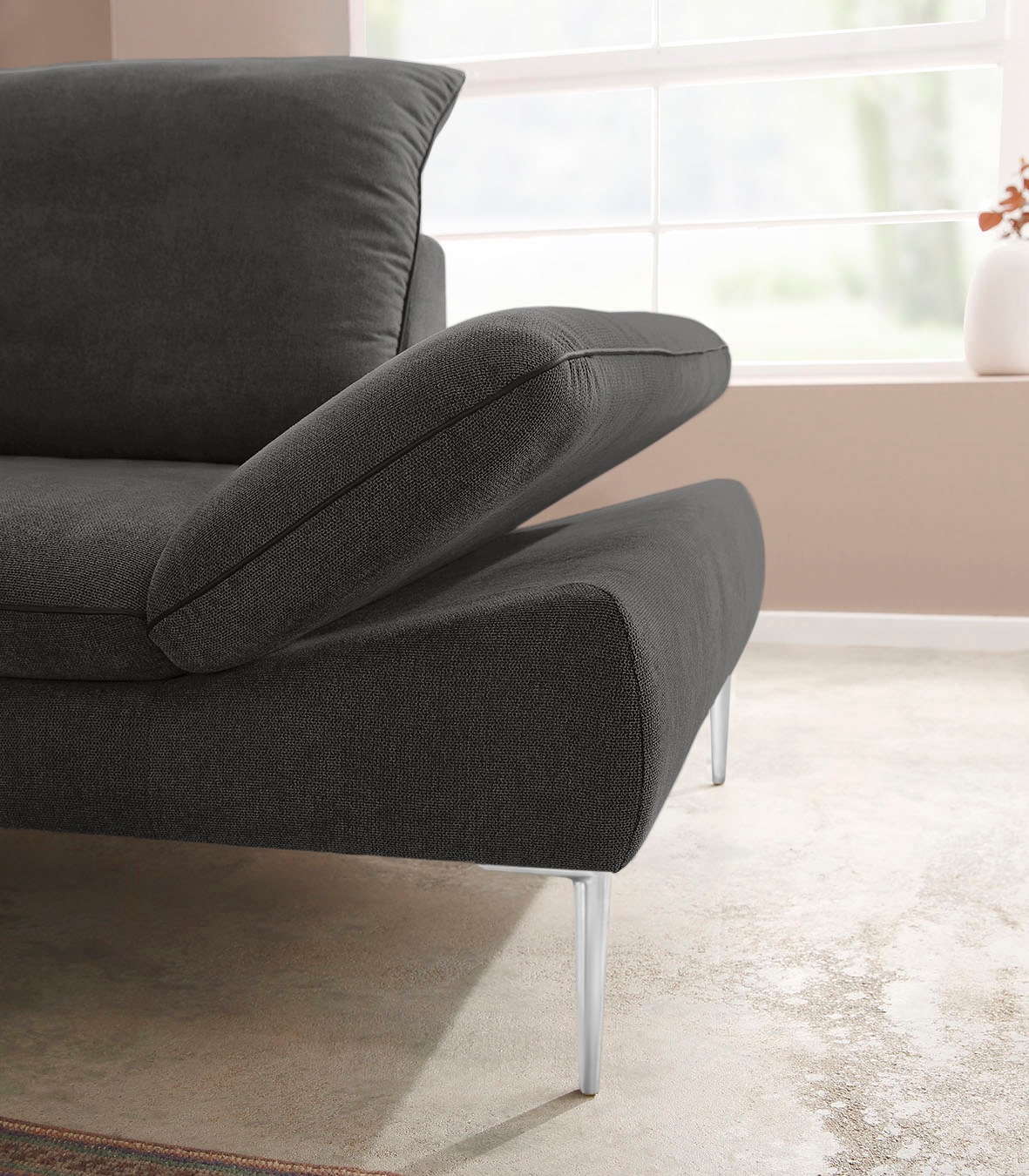 W.SCHILLIG Ecksofa »enjoy&MORE, Designsofa, elegant und bequem, L-Form«, mit Sitztiefenverstellung, Füße Chrom glänzend, Breite 294 cm