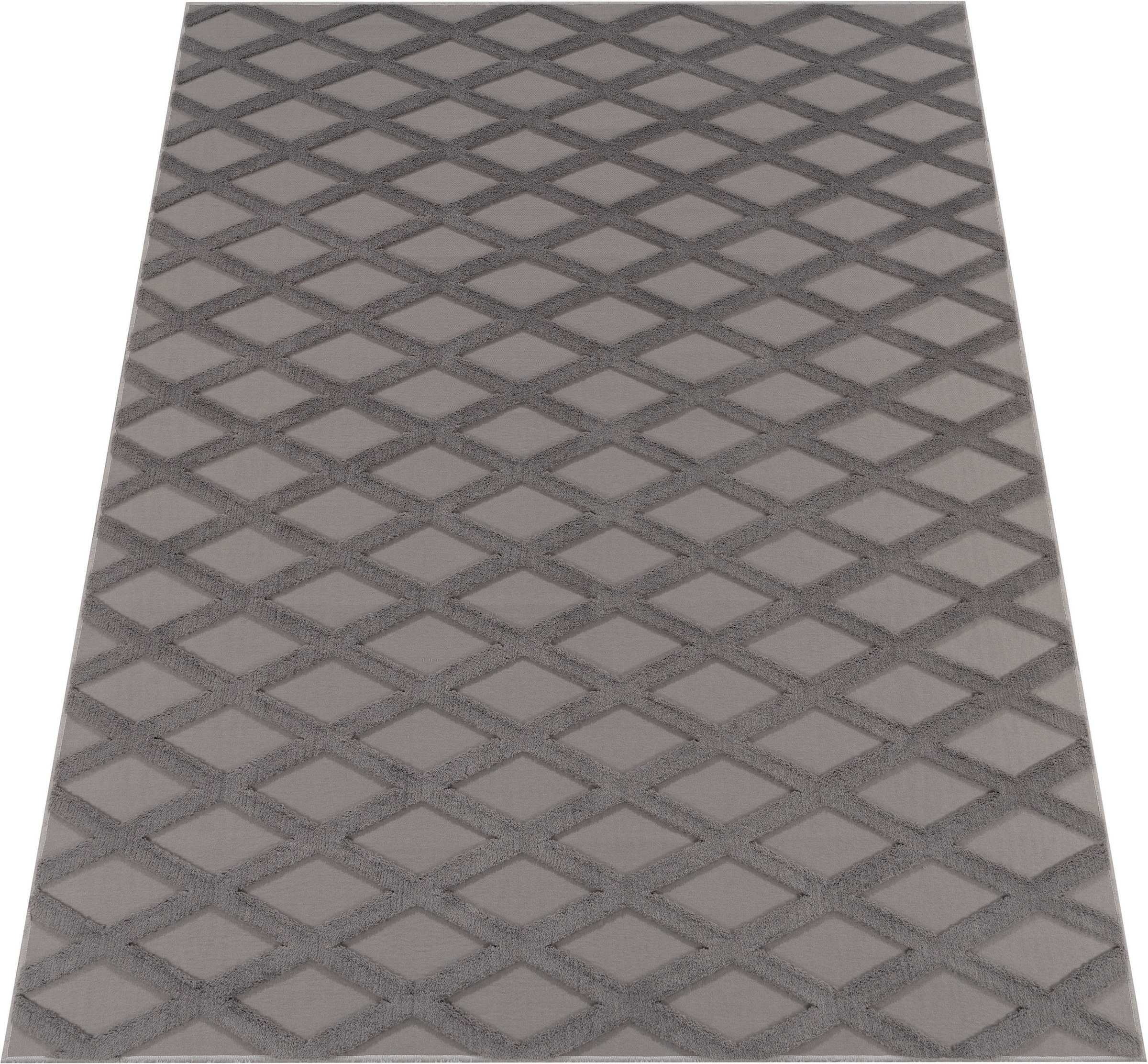 Paco Home Teppich »Utrecht 642«, rechteckig, 4 mm Höhe, Kurzflor, Uni Farben, 3D-Design, Rauten Muster, Hoch-Tief Effekt