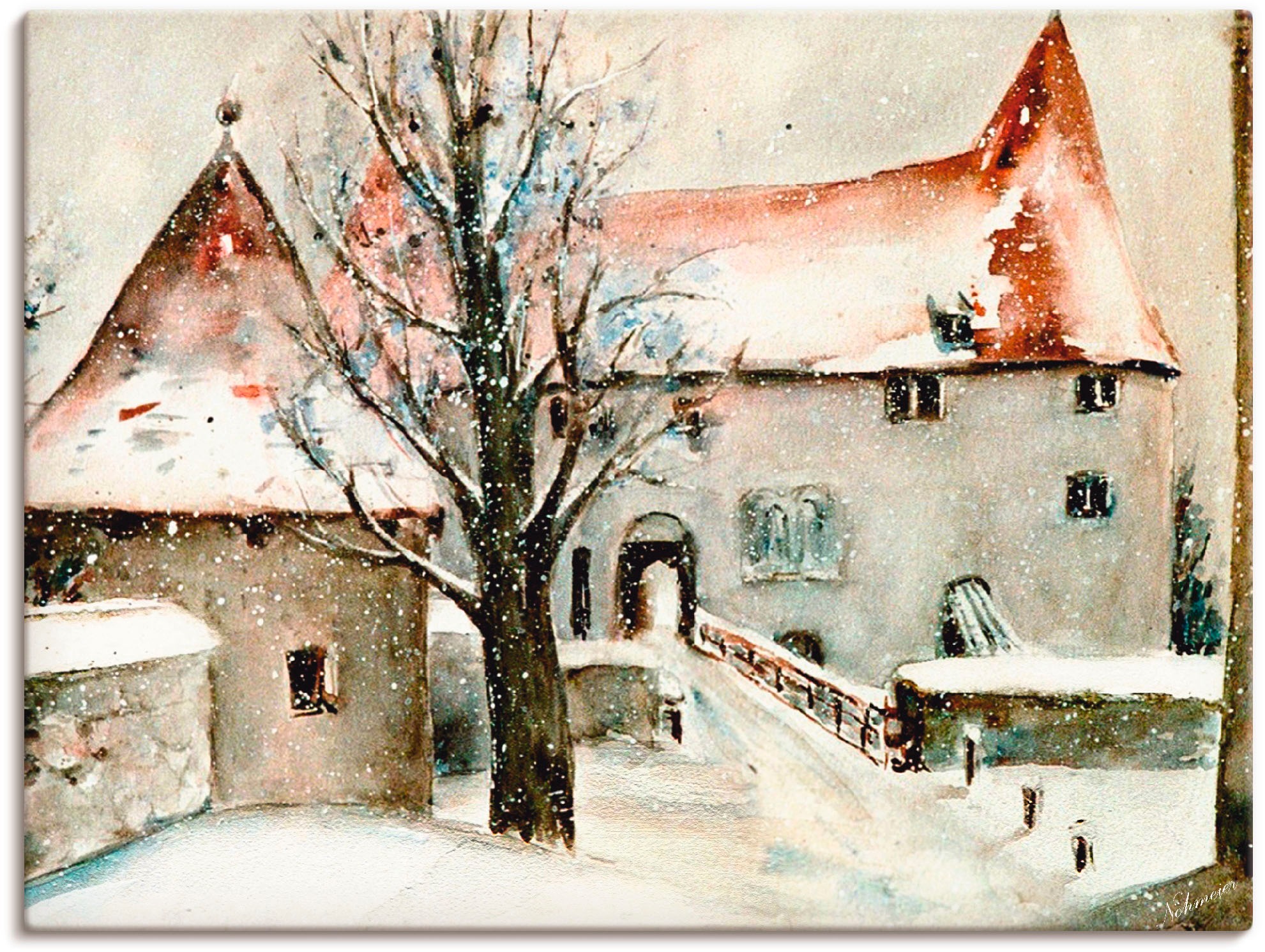 Artland "Winter auf der Burg" Gebäude 1 Stk. tlg. auf Holzrahmen gespannt